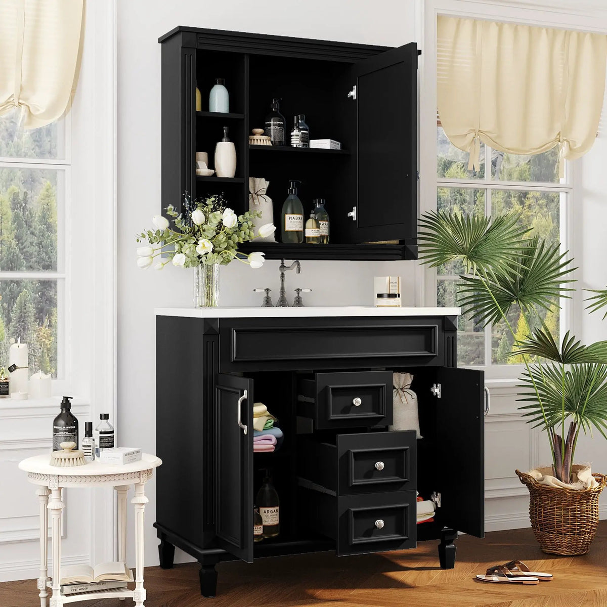 Bathroom Vanity With Top Sink | Mirror Cabinet Included | 2 Soft Closing Doors | 2 Drawers