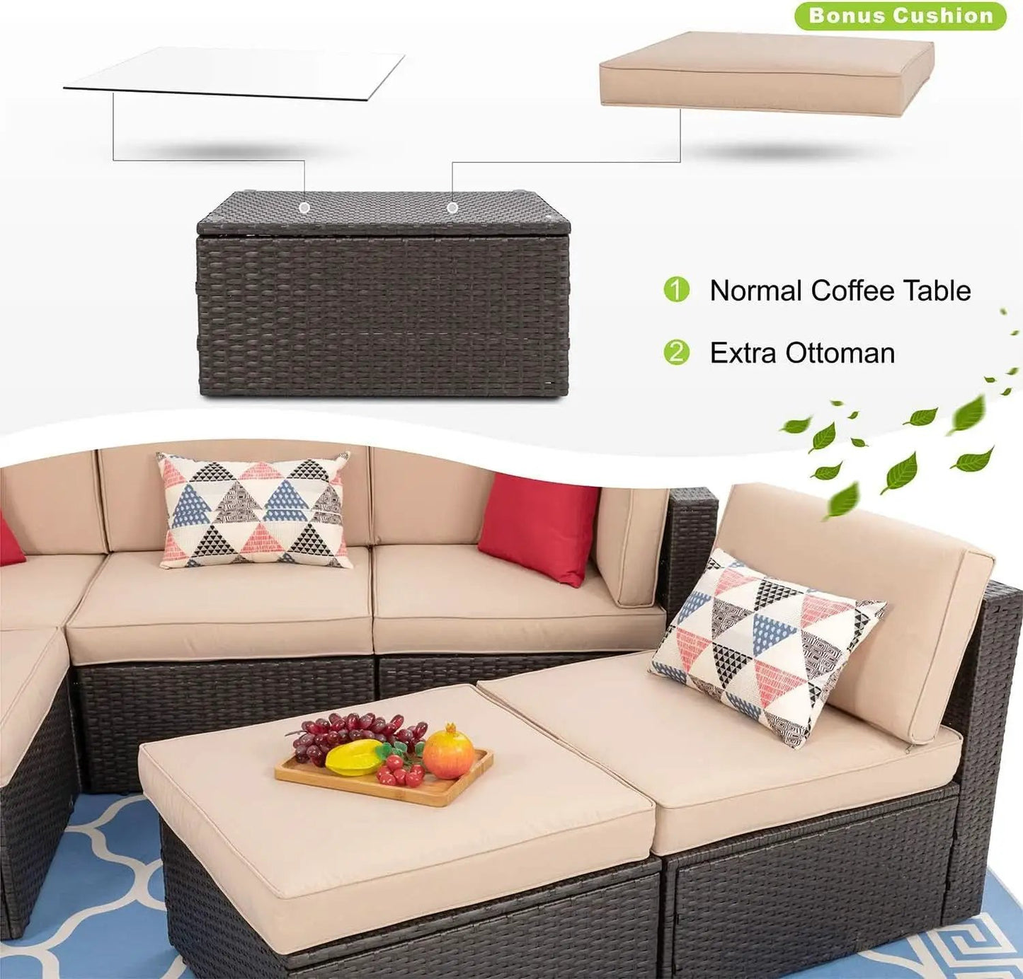 Outdoor Wicker Sectional Sofa Set with Coffee Table from PriceLows™