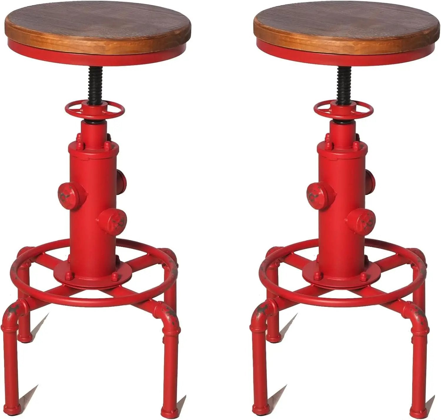 Antique Industrial Barstools Set With Adjustable Wooden Seats from PriceLows™
