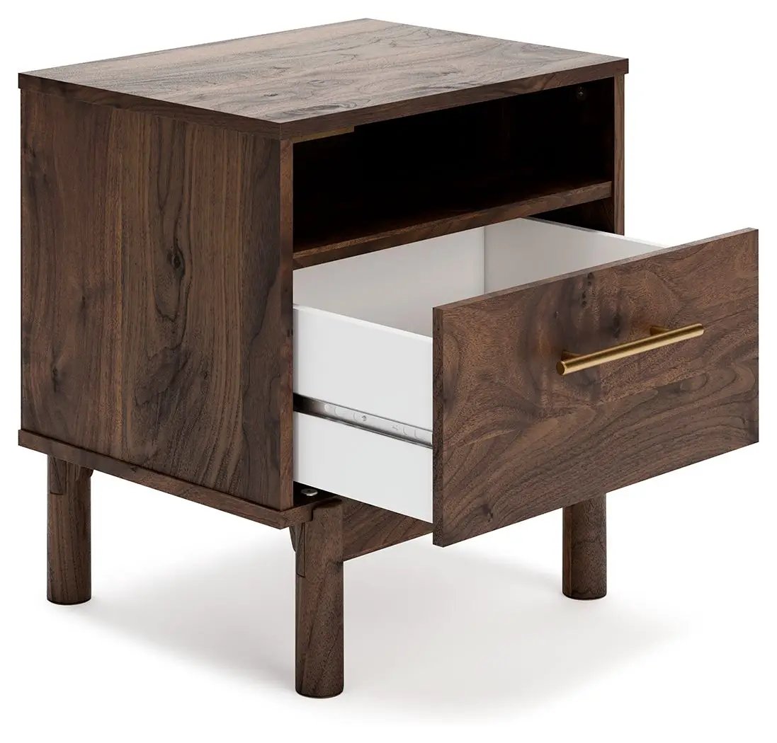 Calverson Nightstand | Industrial Style | Replicated Walnut Grain | Burnished Hardware