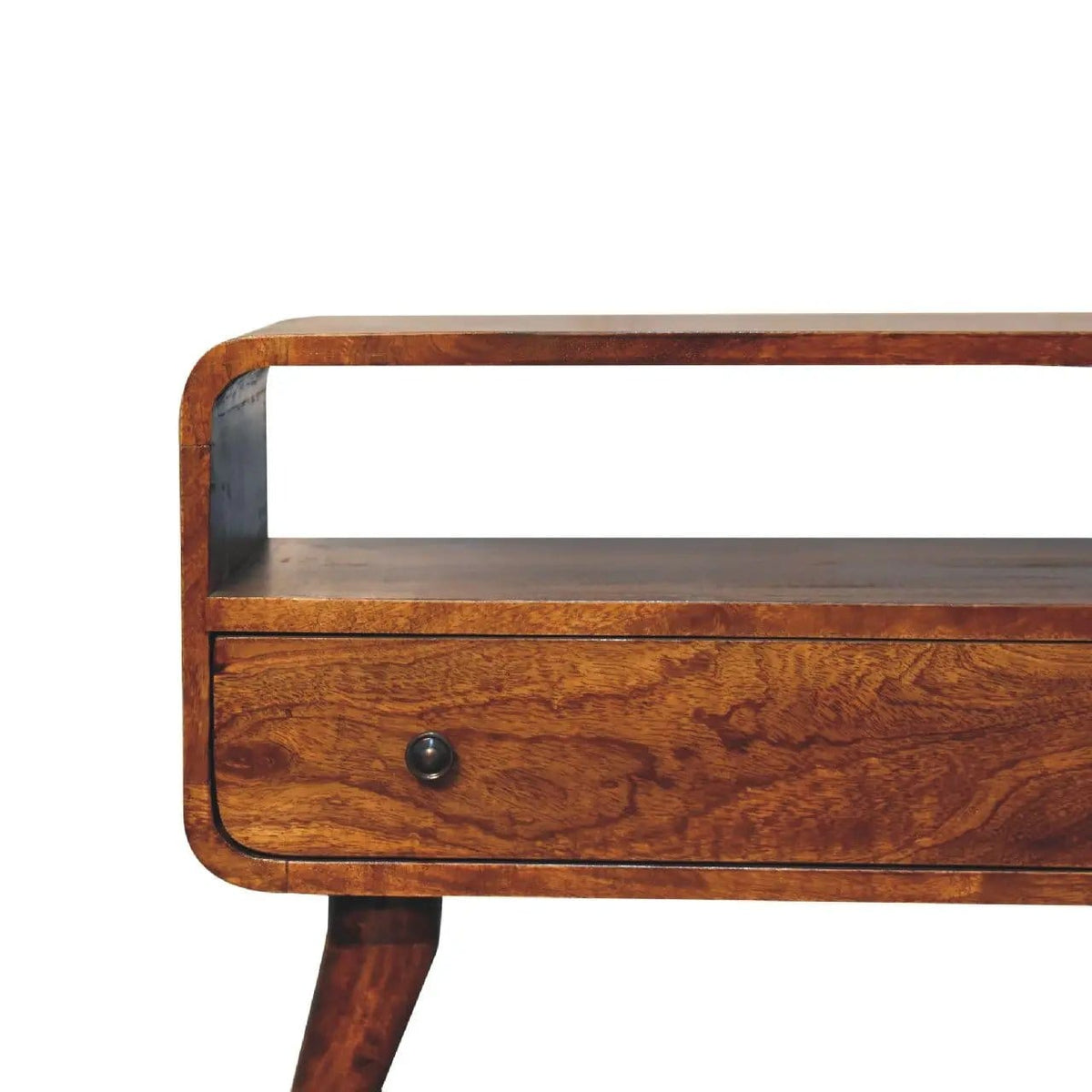 Mini Curved Media Unit Chestnut | 23.62 x 11.81 x 17.72 in | Solid Wood | Home