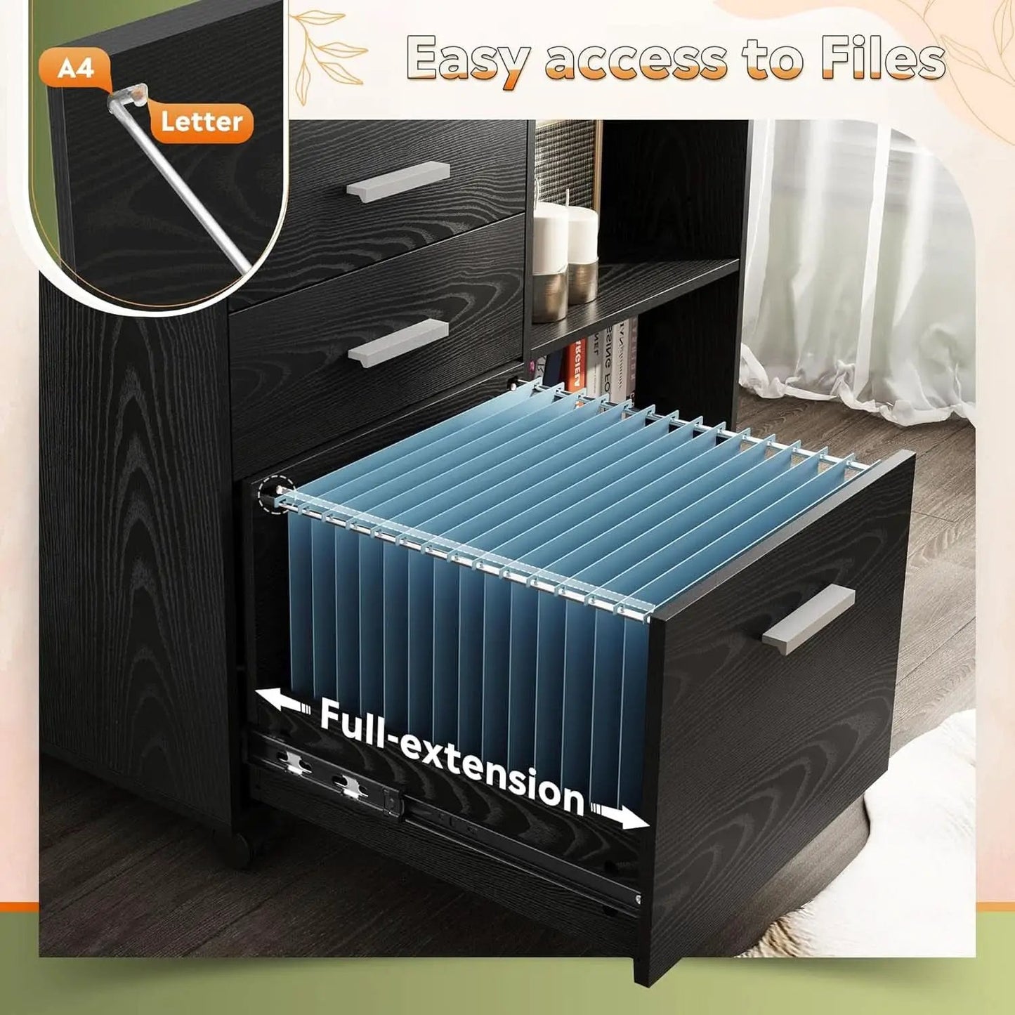Three Drawer Wood File Cabinet With Lock Black Finish from PriceLows™