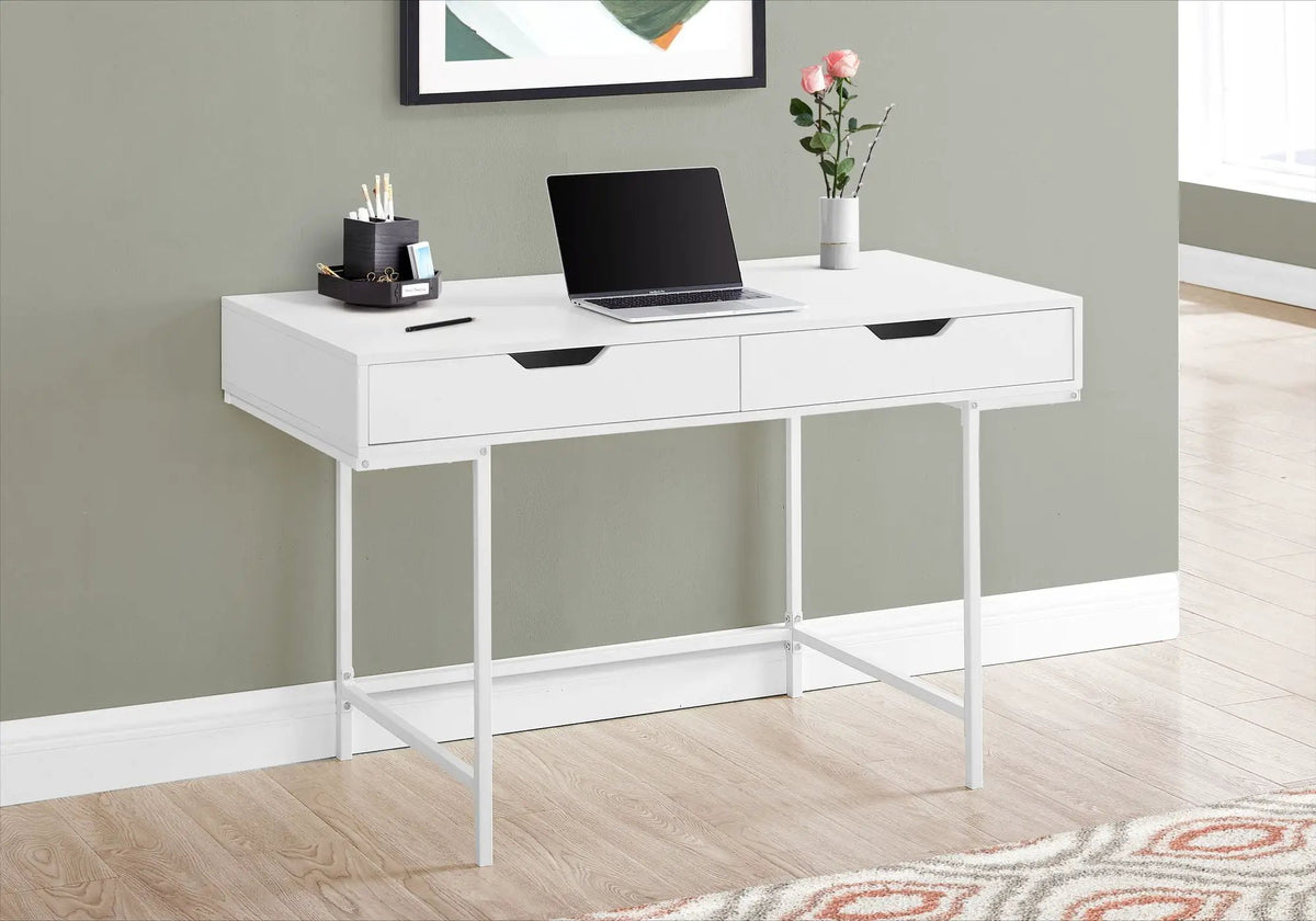 Marble Look Computer Desk | Two Wide Handle Drawers | Contemporary Modern Design | 47.25 Inch Length