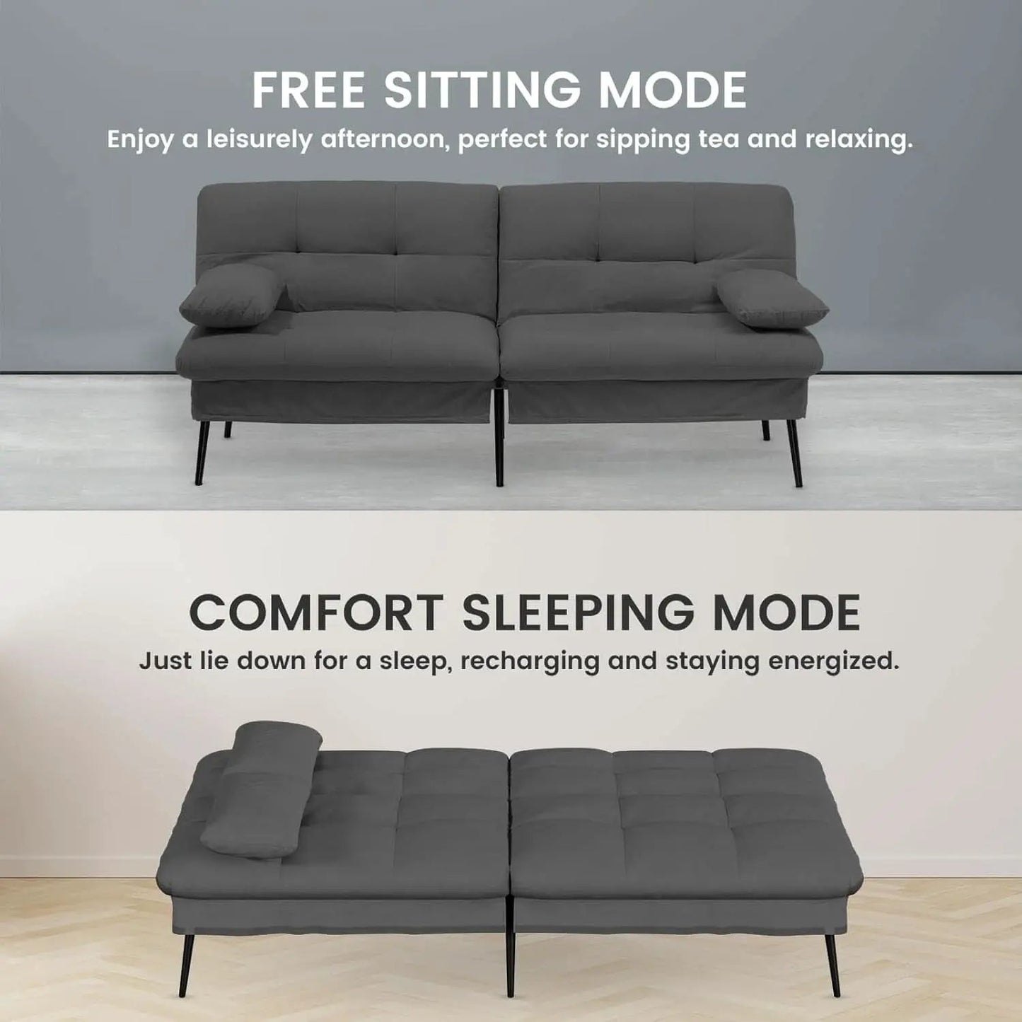 68 Inch Convertible Futon Sofa Bed With Adjustable Backrest from PriceLows™