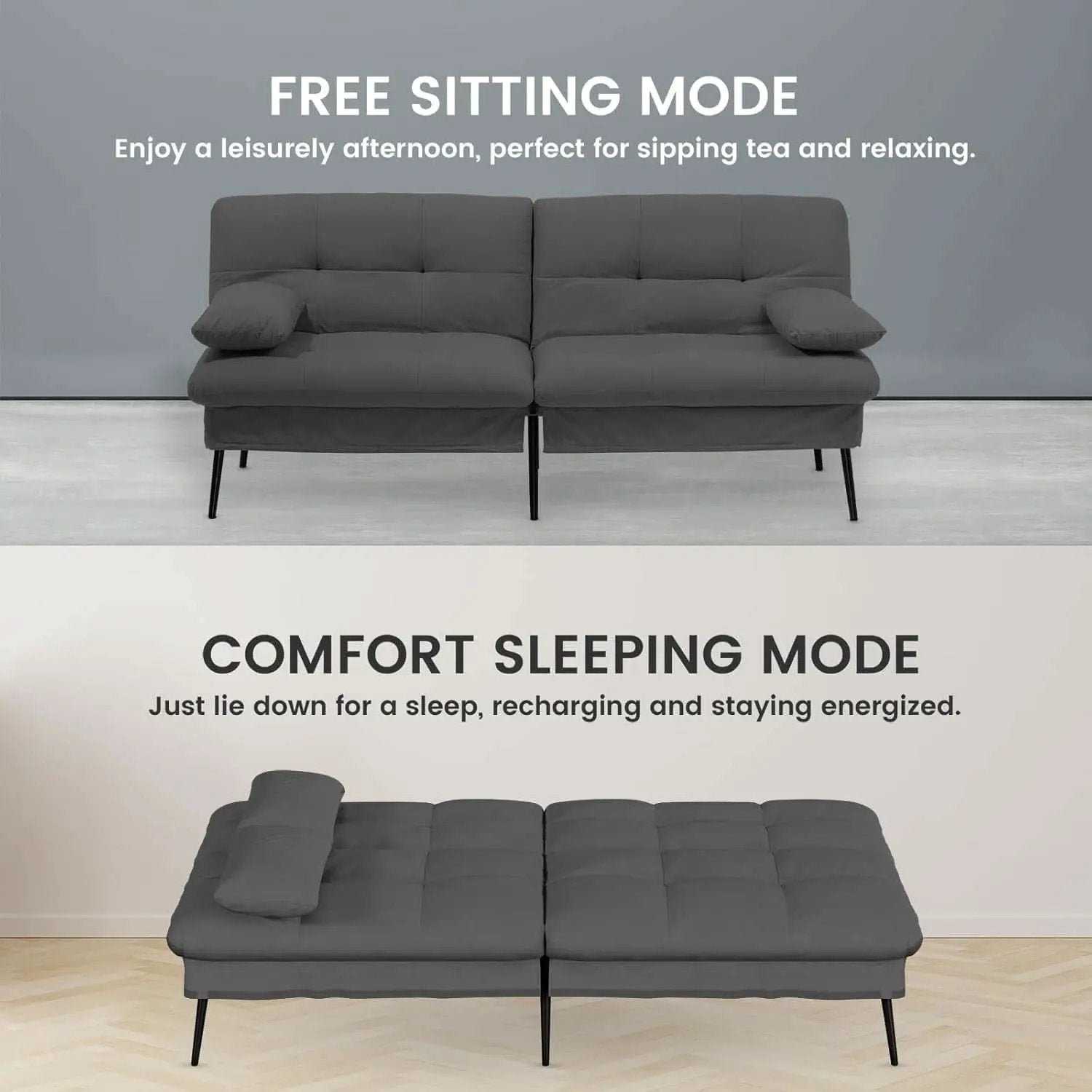 68 Inch Convertible Futon Sofa Bed With Adjustable Backrest from PriceLows™