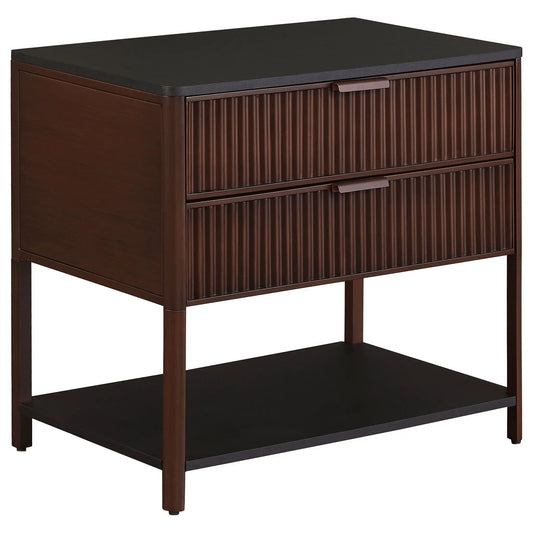 Zimmerlee 2-drawer Side Table with Shelf Rust | 28 x 18.75 x 26.5 in | Metal & Veneer | Brown