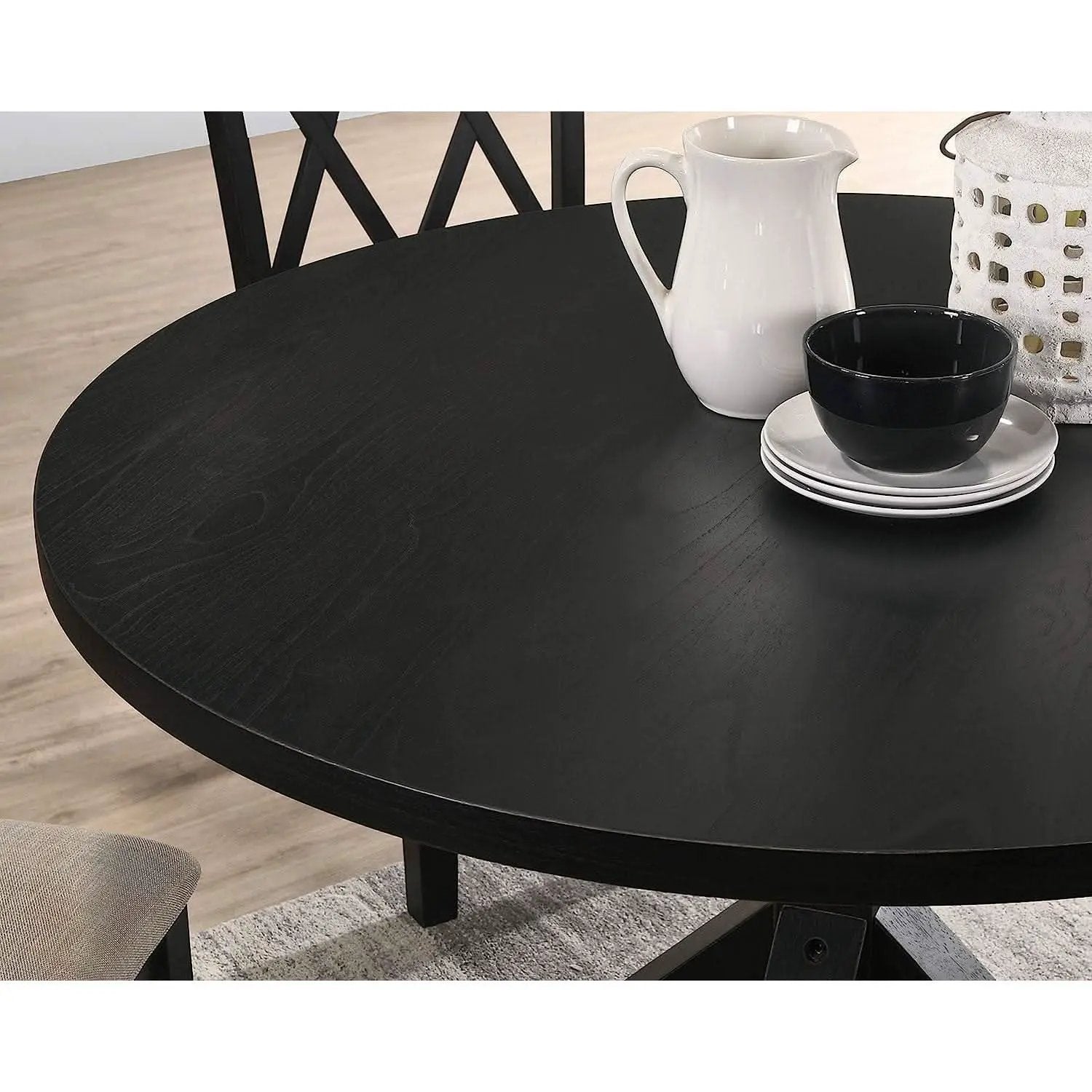 Black Oak Veneer Dining Table 48 Inch Square Cross Buck from PriceLows™