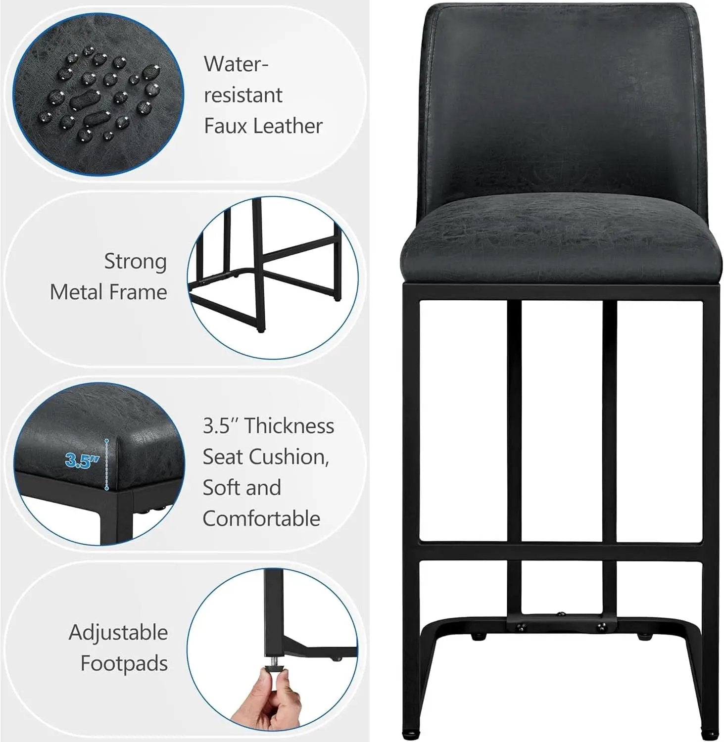 24 Inch Dark Gray Leather Counter Height Bar Stools Set 2 from PriceLows™