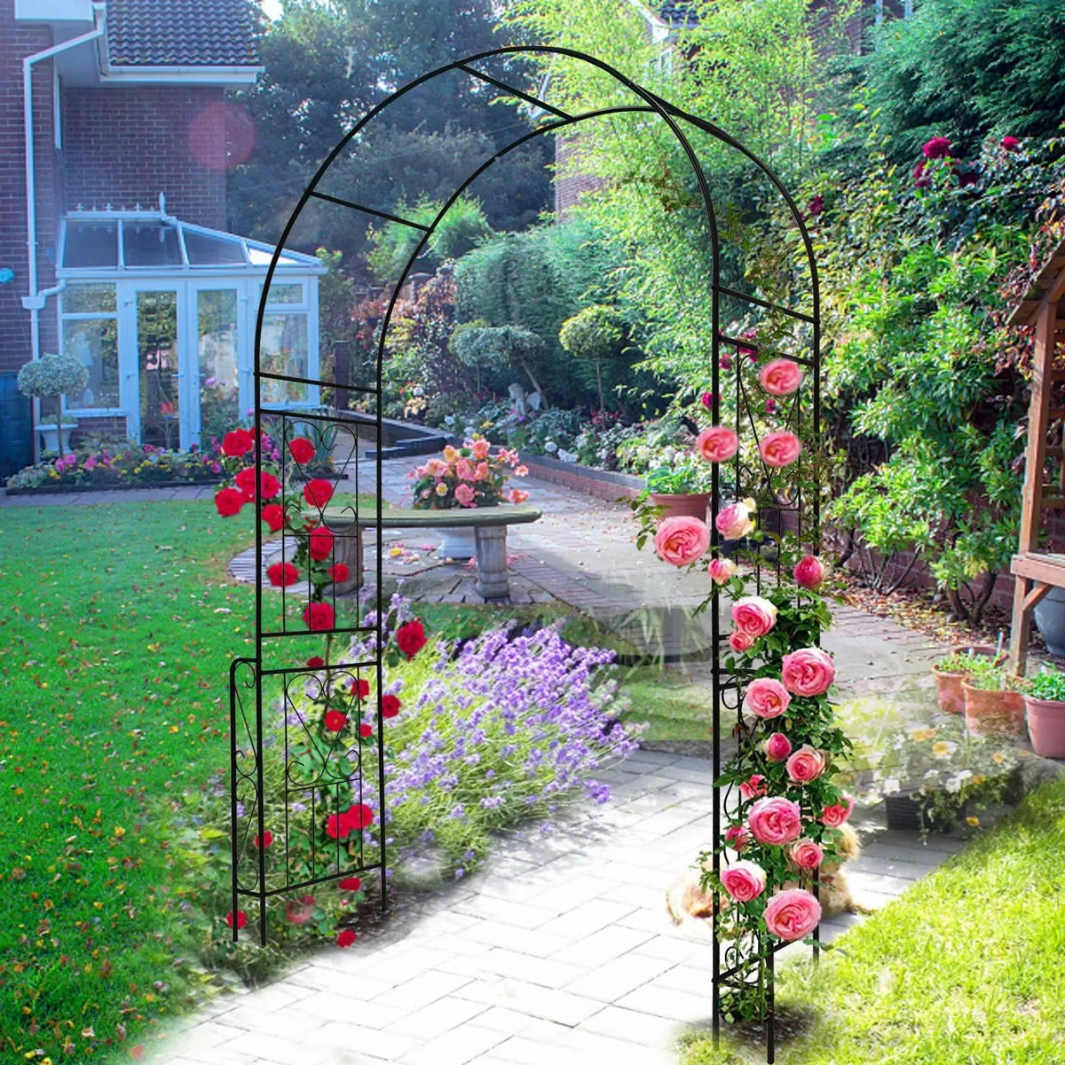 Metal Garden Arch Garden Arbor Trellis Climbing Plants Support Rose Arch Outdoor | 2 Pieces | Metal | Outdoor Living