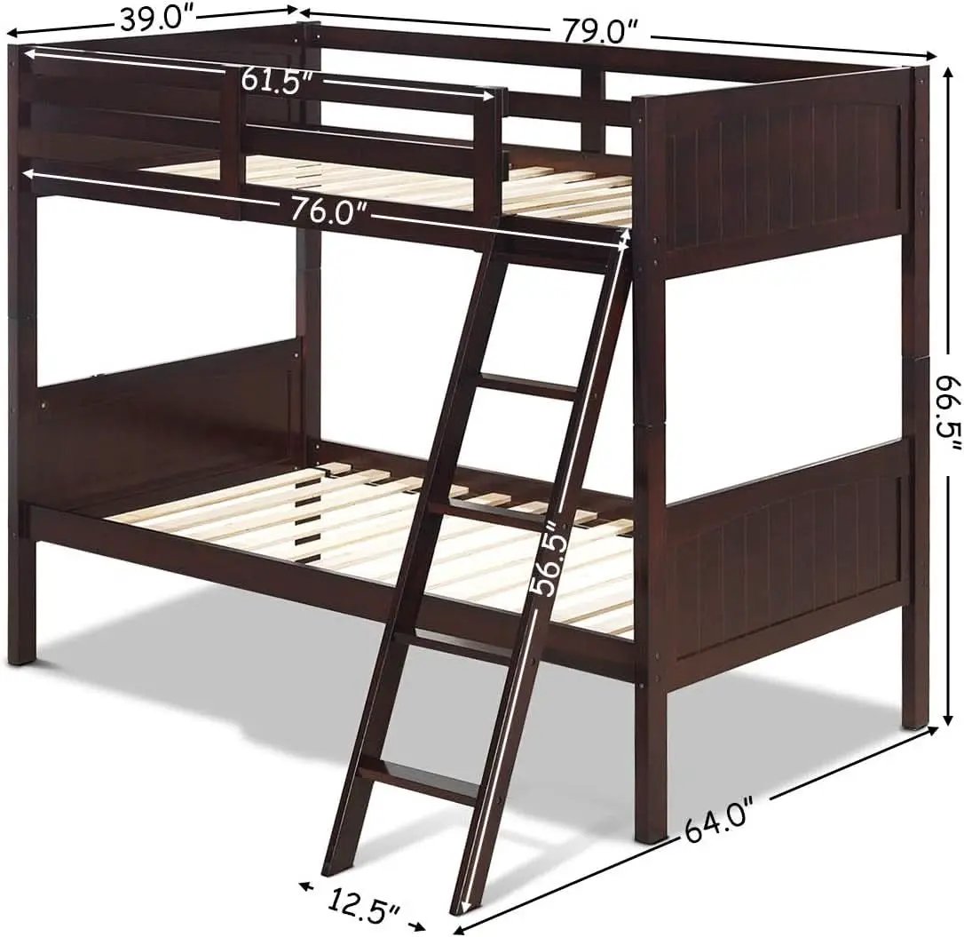 Twin Over Twin Bunk Bed Espresso With Safety Rails from PriceLows™