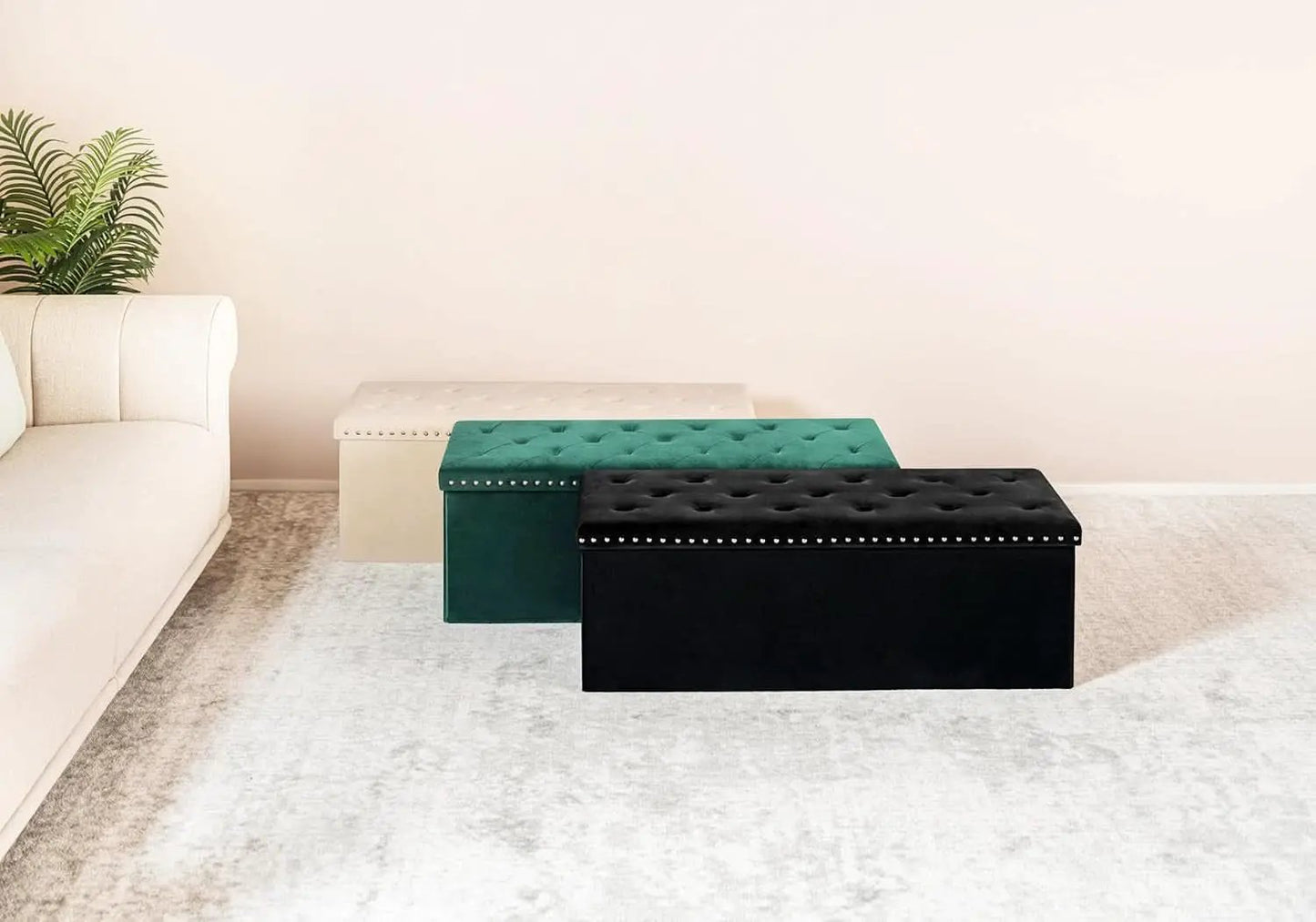 Black Premium Velvet Storage Ottoman Bench Bedroom from PriceLows™
