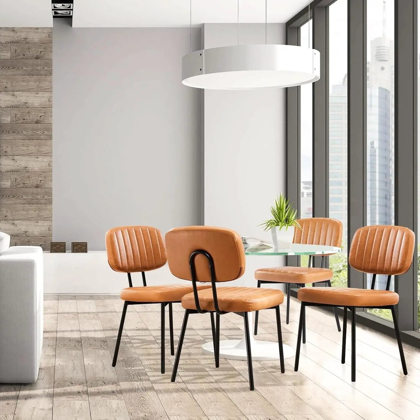 Mid Century Dining Chairs 6 Upholstered Brown Faux Leather from PriceLows™