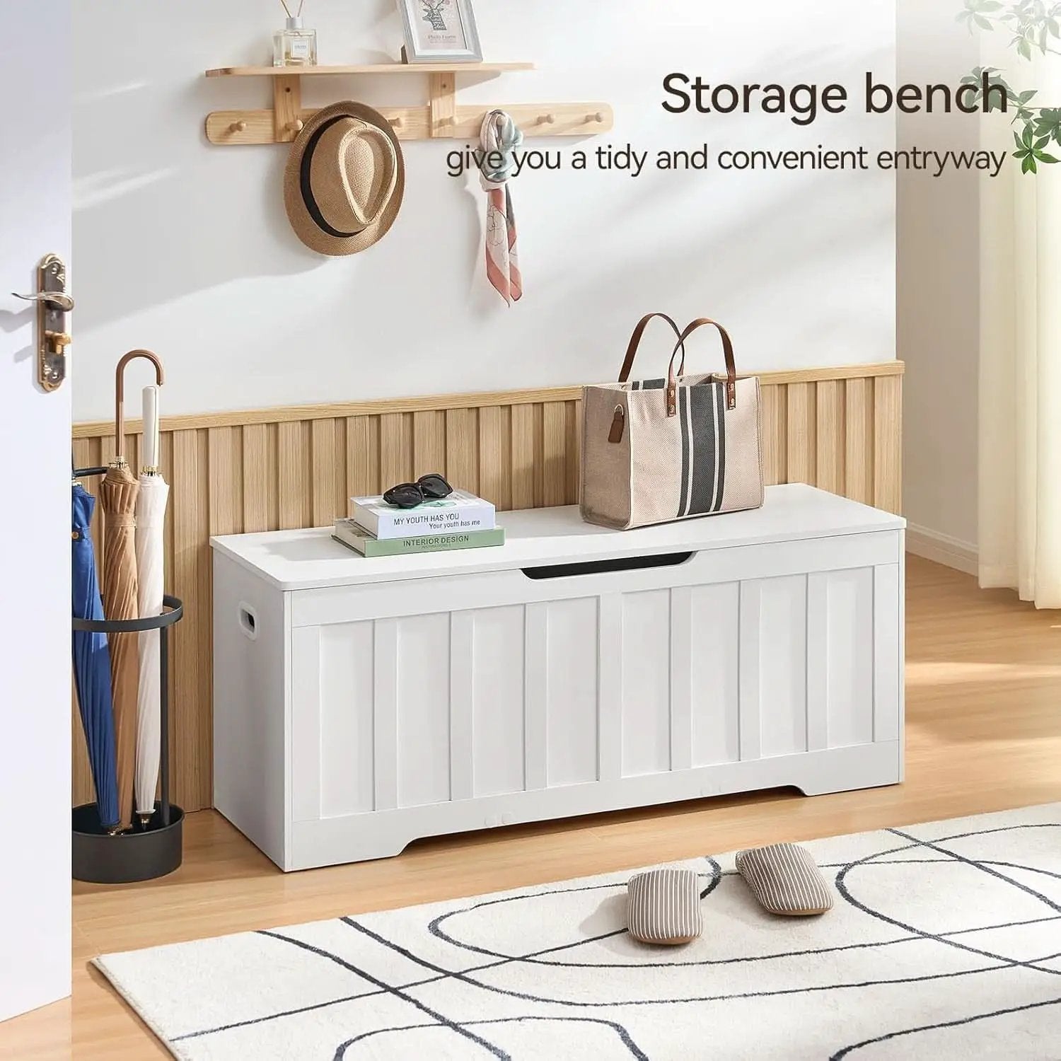 ExtraLarge Storage Chest White Wood Bench Hinges Durable from PriceLows™