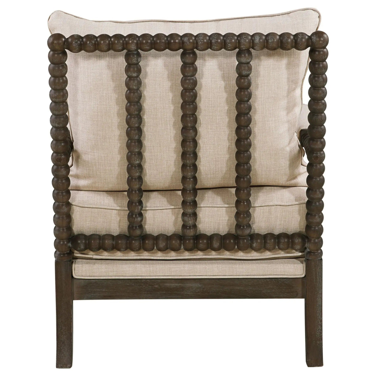 Blanchett Upholstered Bobbin Accent Chair Beige and Distressed | 29.5 x 34 x 38 in | Rubberwood & Fabric | Brown
