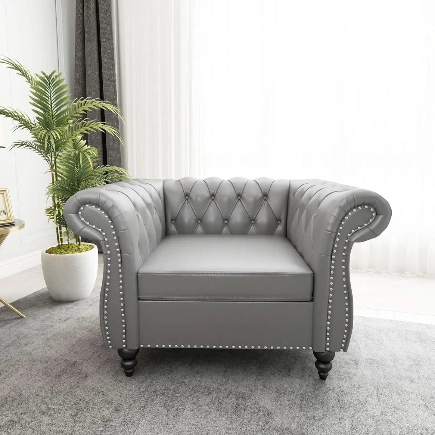 Grey Chesterfield Leather Living Room Set With Scroll Arms from PriceLows™