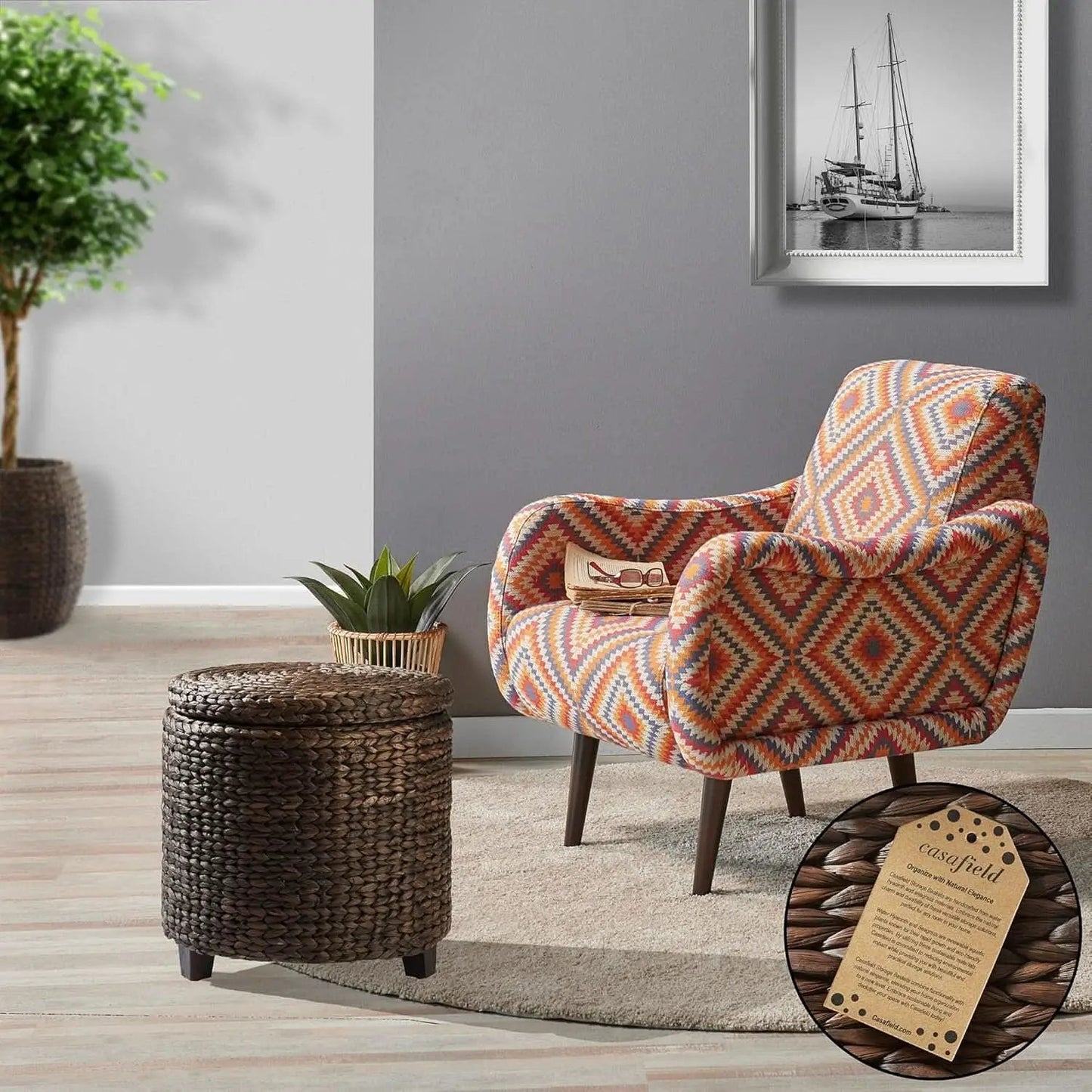 Espresso Handwoven Water Hyacinth Seventeen Inch Ottoman from PriceLows™