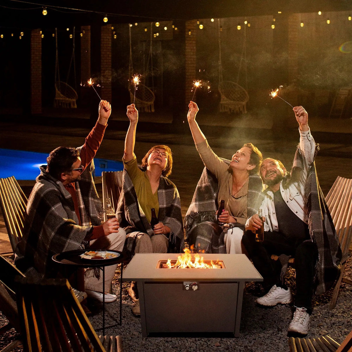 Black Fire Pit Table | 43 Inch Width | Generous Surface Area | Durable Steel