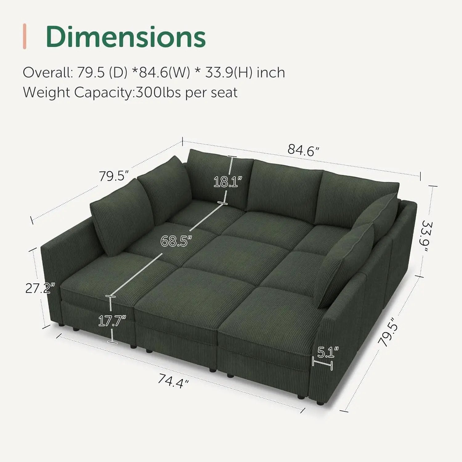 Emerald Green Modular Sleeper Sofa With Hidden Storage Compartment from PriceLows™