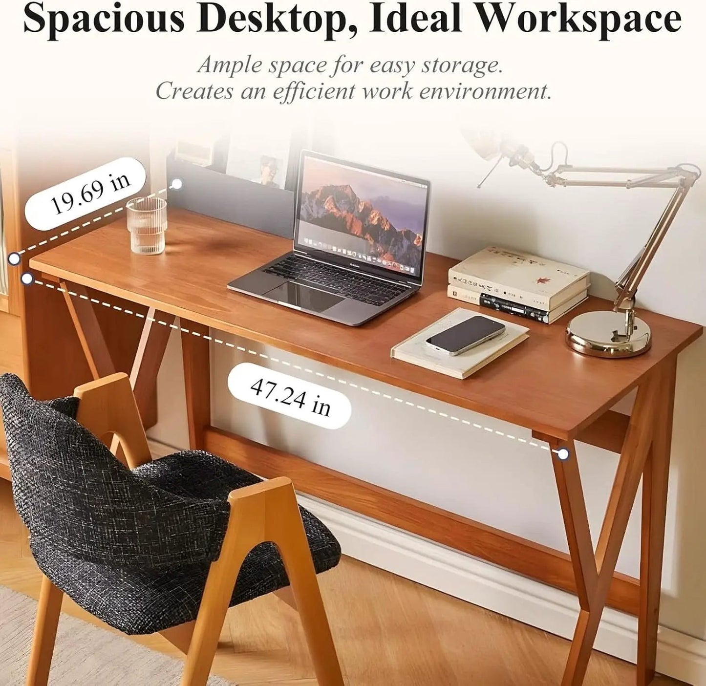 Natural Oak Industrial Style Solid Wood 47 Inch Wide Desk from PriceLows™