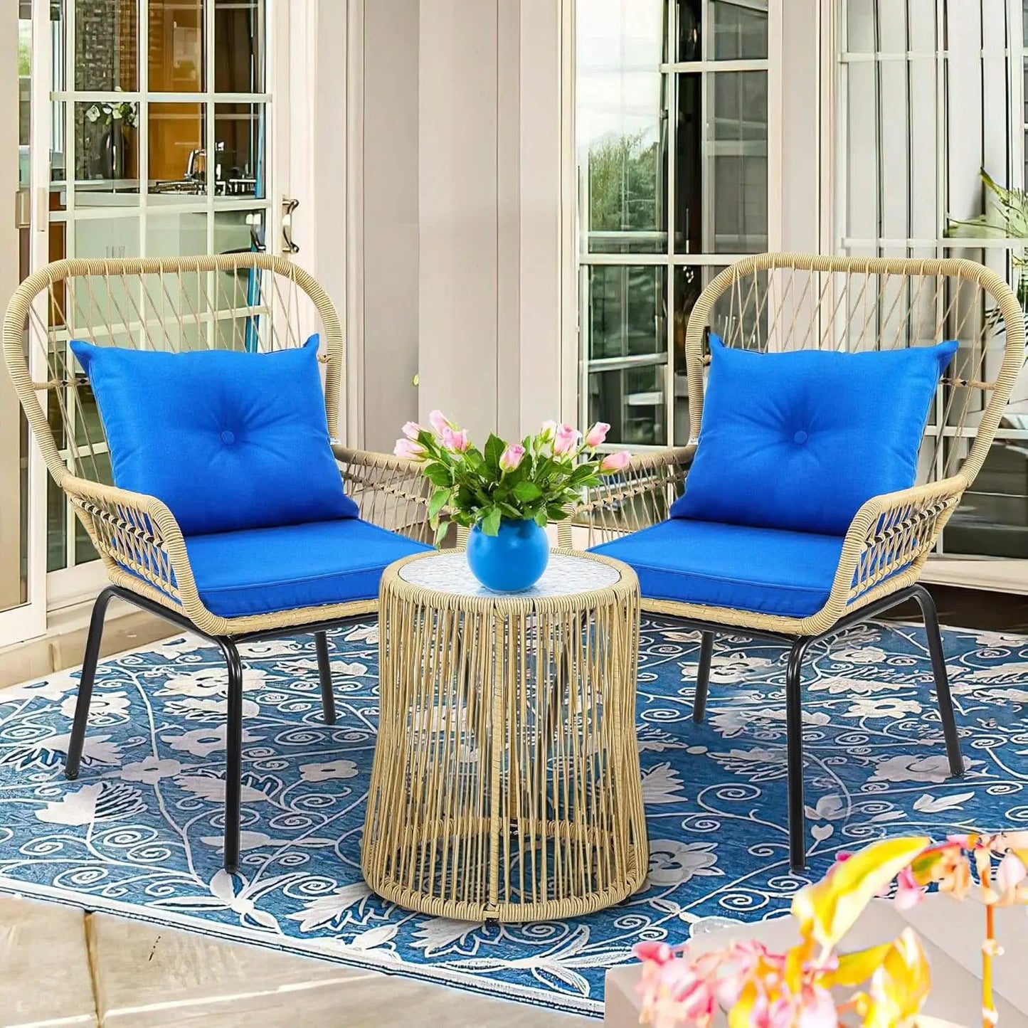 Outdoor Wicker Patio Bistro Set 3 Piece With Glass Table from PriceLows™