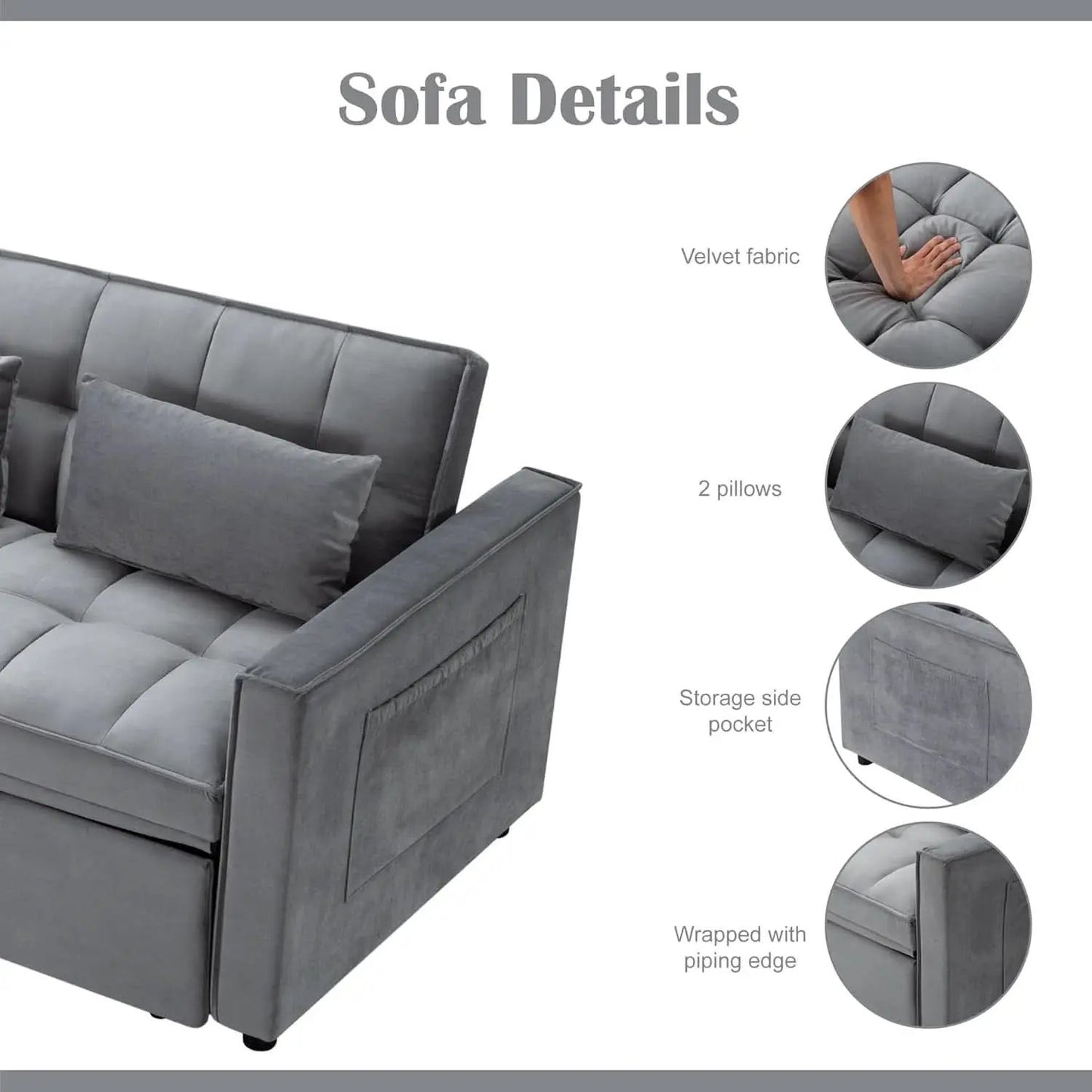 54 Inches Convertible Sofa Bed With Adjustable Backrest from PriceLows™
