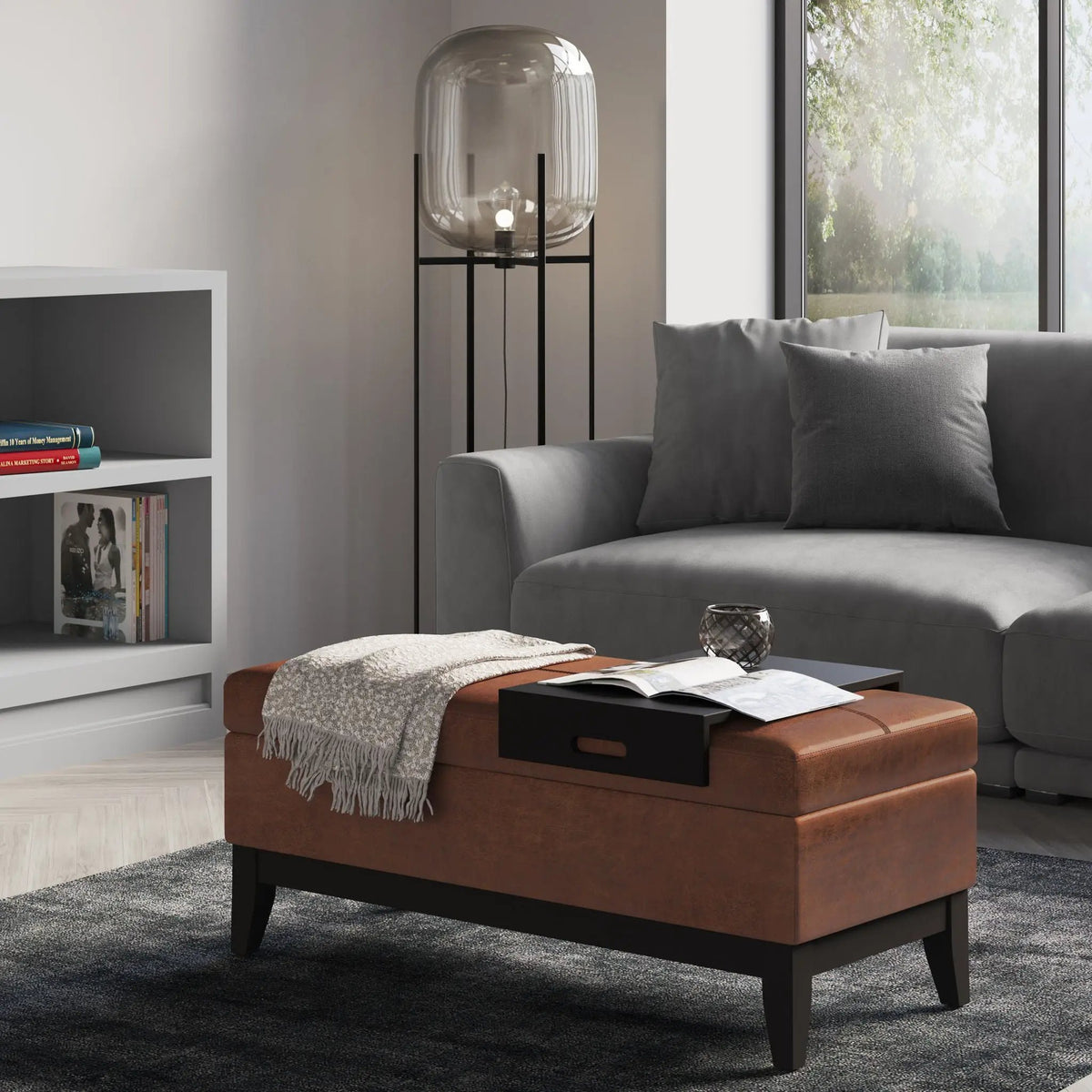 Oregon Contemporary Storage Ottoman Bench | Serving Tray | Lift Open Lid | Child Safety Hinge