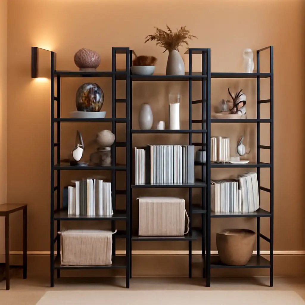 Triple Wide Industrial Bookshelf With Metal Frame 14 Open Shelves from PriceLows™