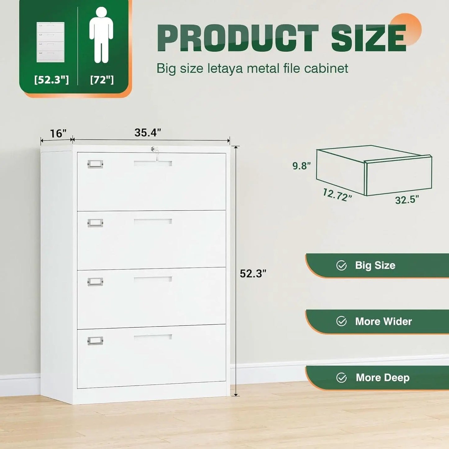 4 Drawer File Cabinet With Lock White Metal Lateral Filing from PriceLows™