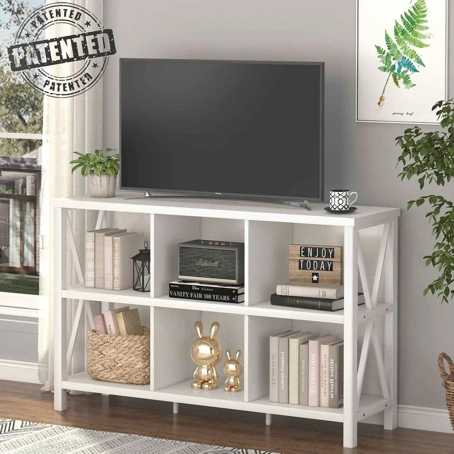 Six Cube Storage Organizer White Oak 47 Inch Bookshelf from PriceLows™