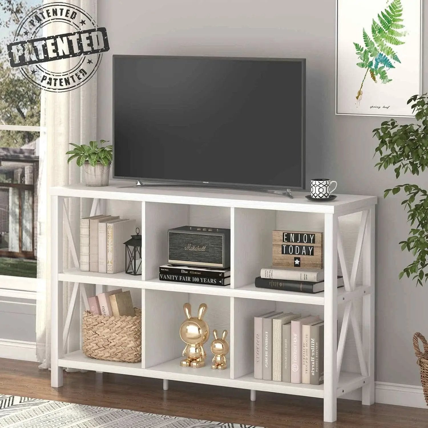 Six Cube Storage Organizer White Oak 47 Inch Bookshelf from PriceLows™