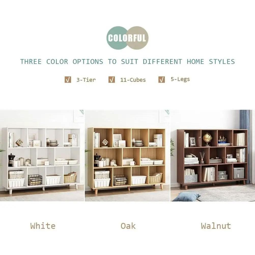 Open Cube Low Bookcase 3 Tier Freestanding Oak Finish from PriceLows™
