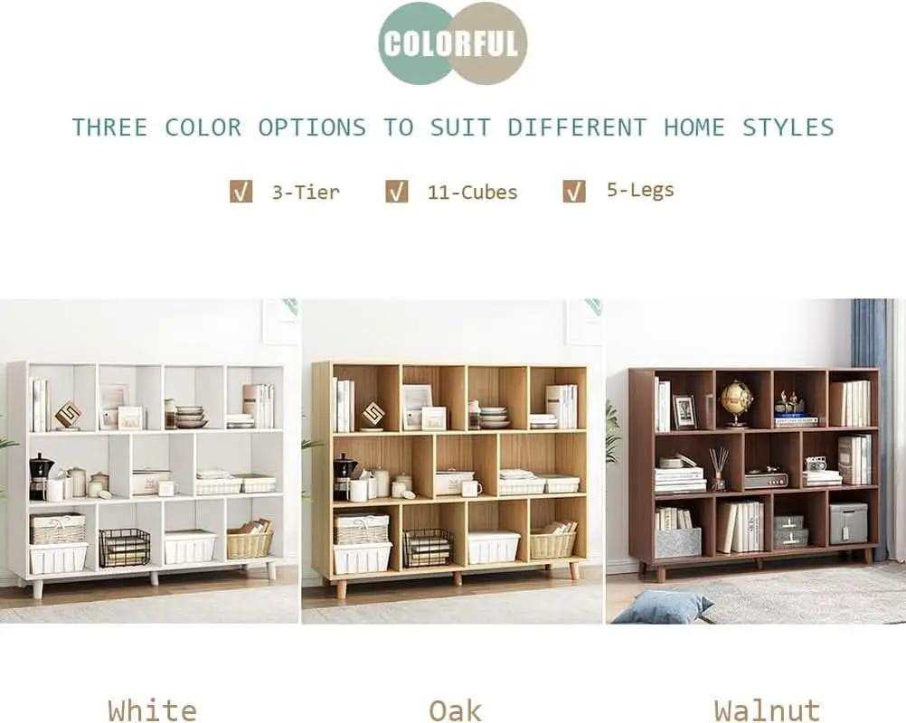 Open Cube Low Bookcase 3 Tier Freestanding White Bookshelf from PriceLows™