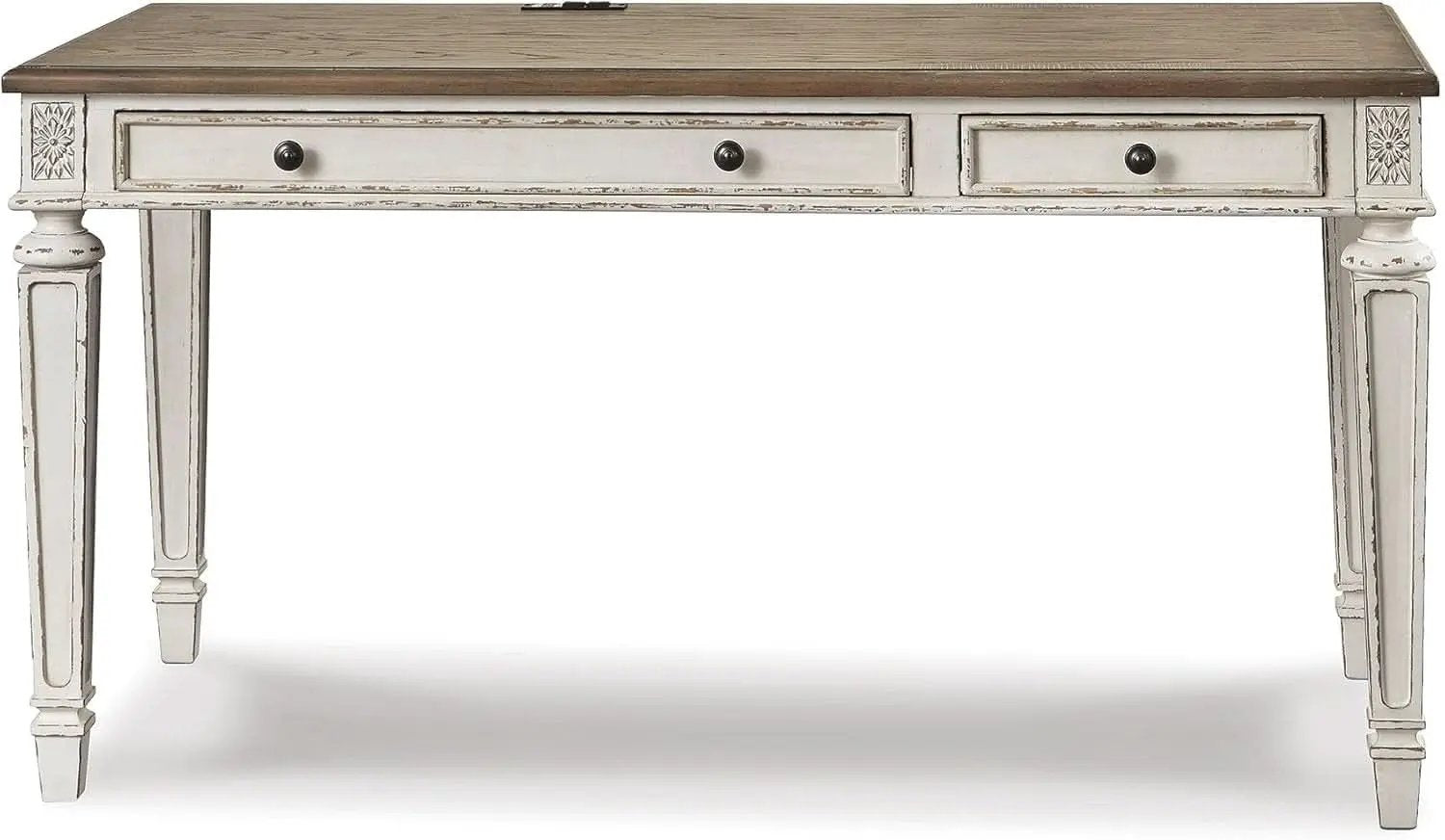 Realyn Farmhouse 60 Inch Home Office Desk With USB Charging Chipped White from PriceLows™