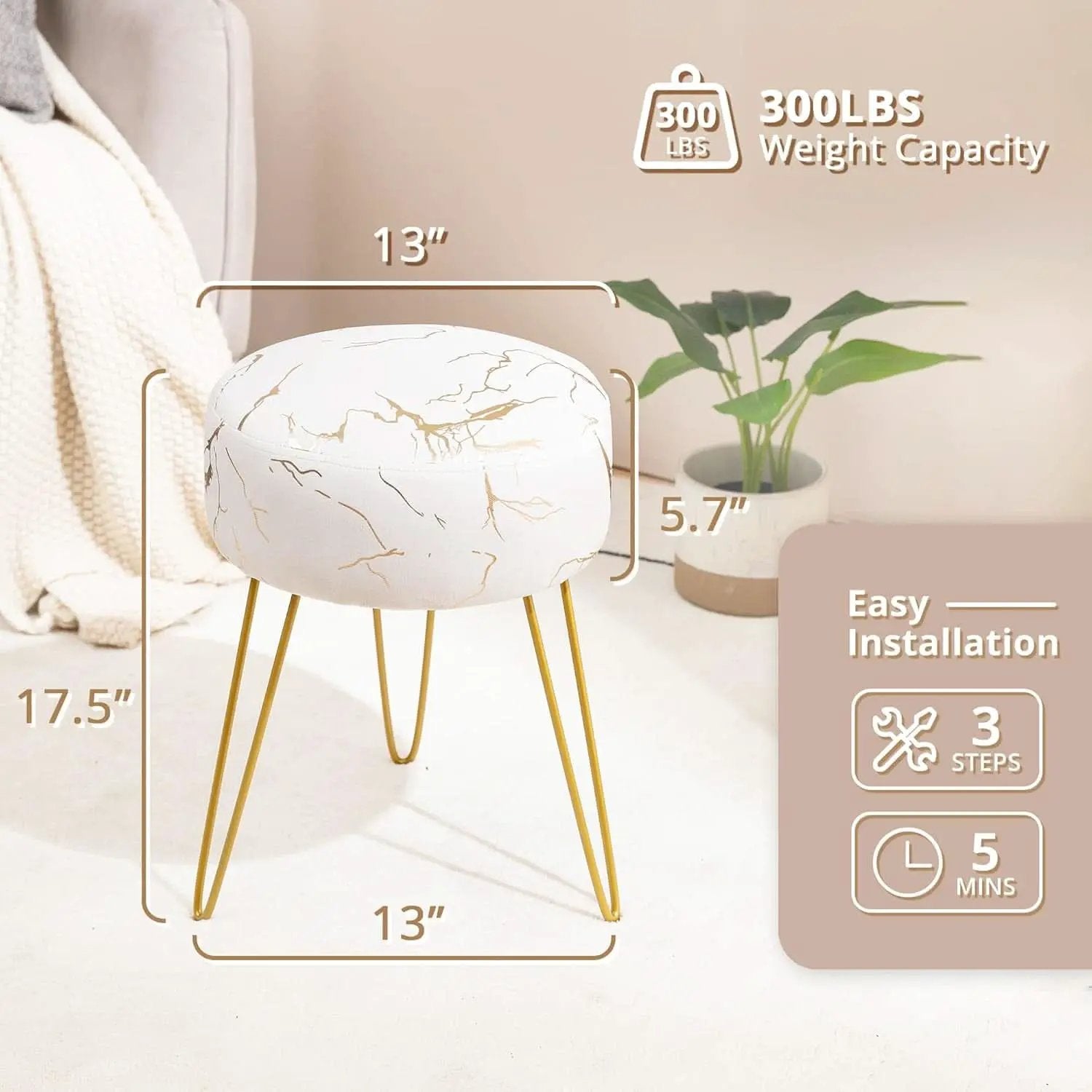 Gold Velvet Lux Vanity Stool 18Inch Round Plush Ottoman from PriceLows™
