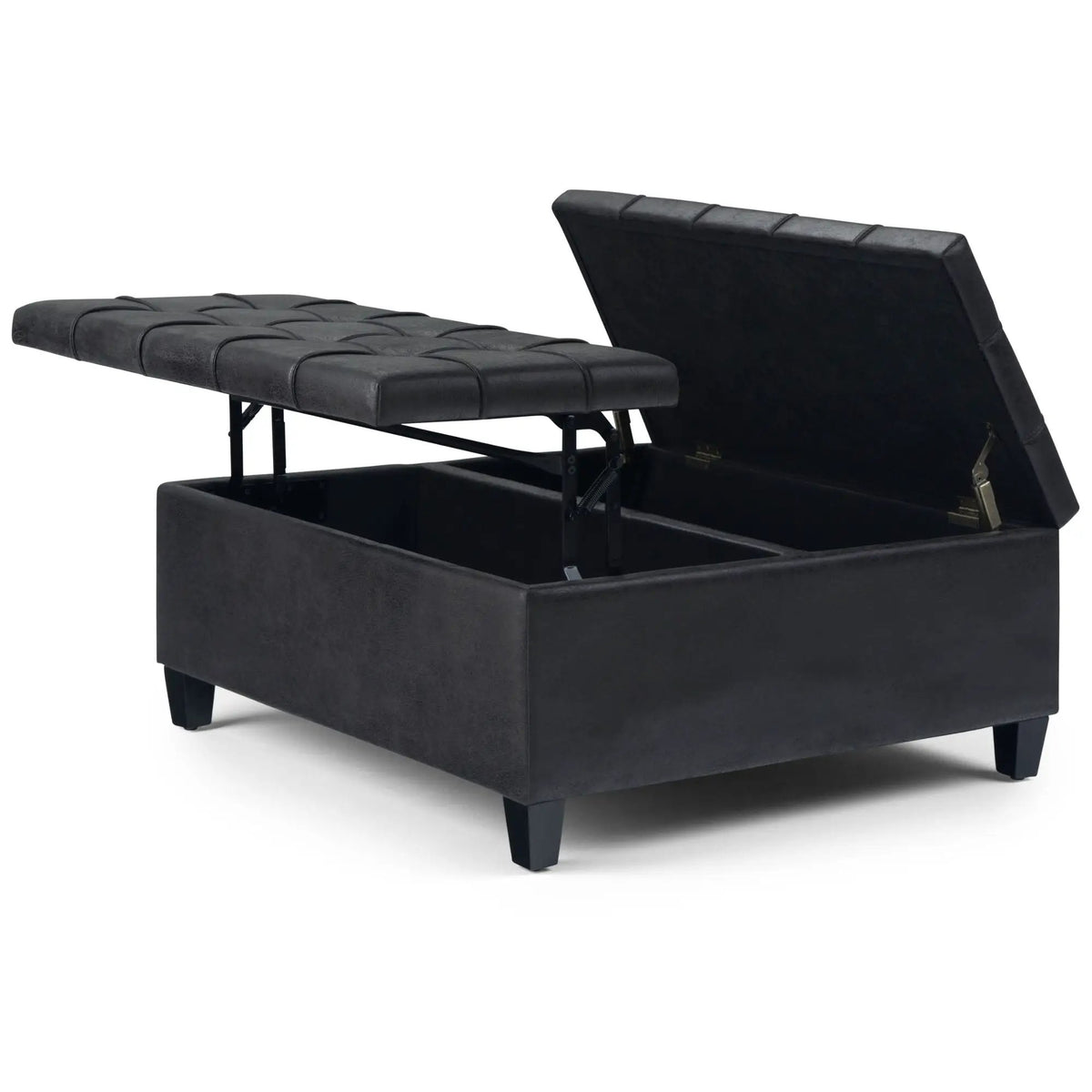 Coffee Table Storage Ottoman | Lift Top Hinge | Solid Wood Base | Large Square