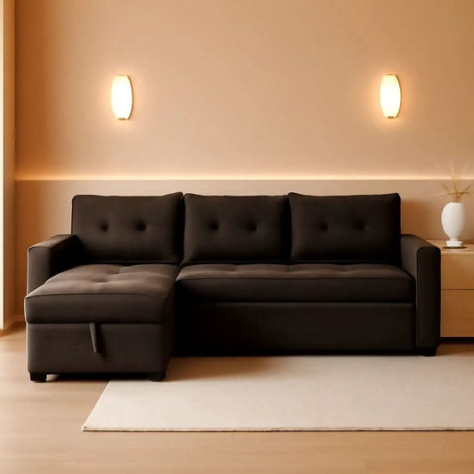 Espresso Velvet Sleeper Sectional Sofa Bed Chaise Set from PriceLows™