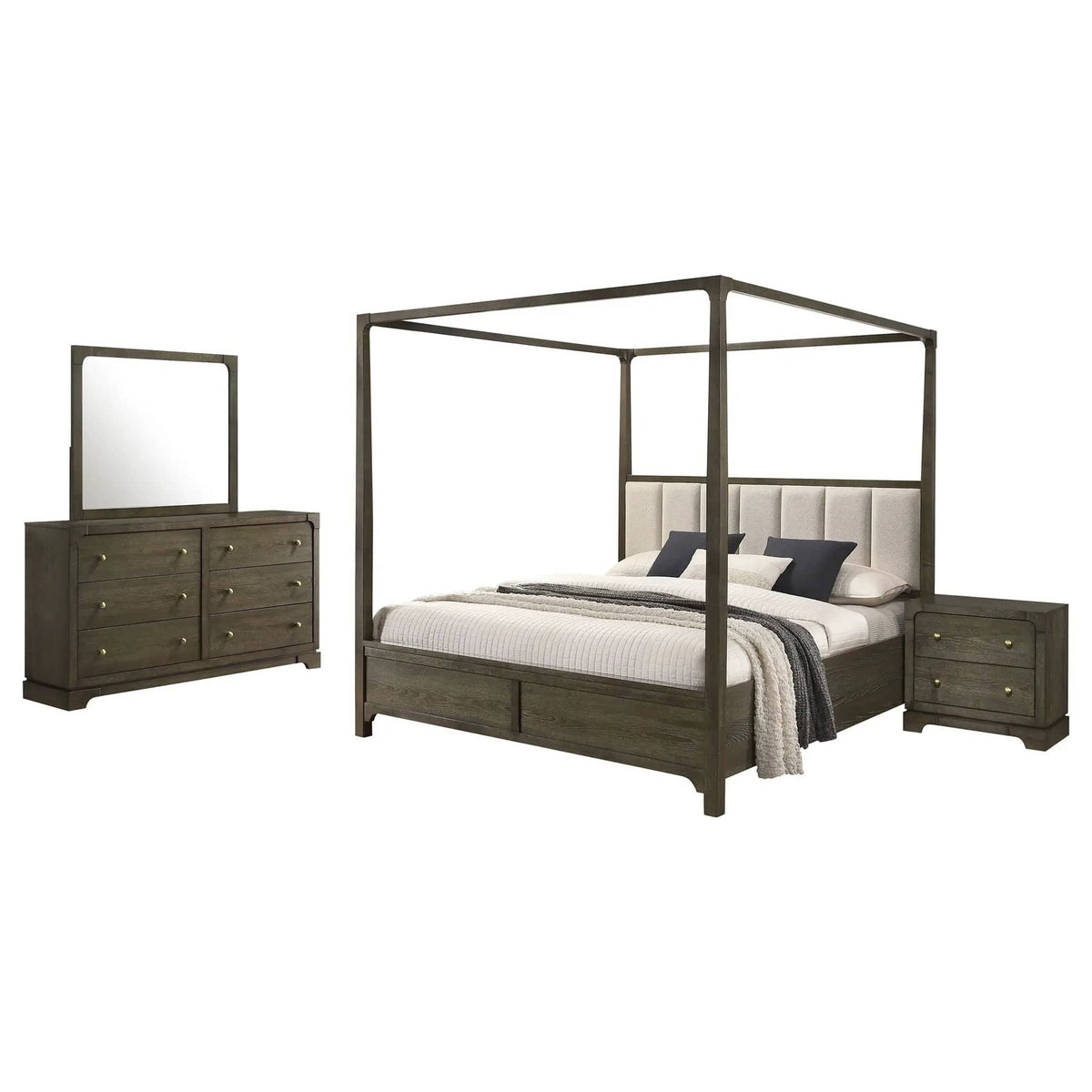 Gran Park 4-piece Queen Bedroom Set Dark Cocoa | 4-Piece Set | Boucle & Veneer | Bedroom