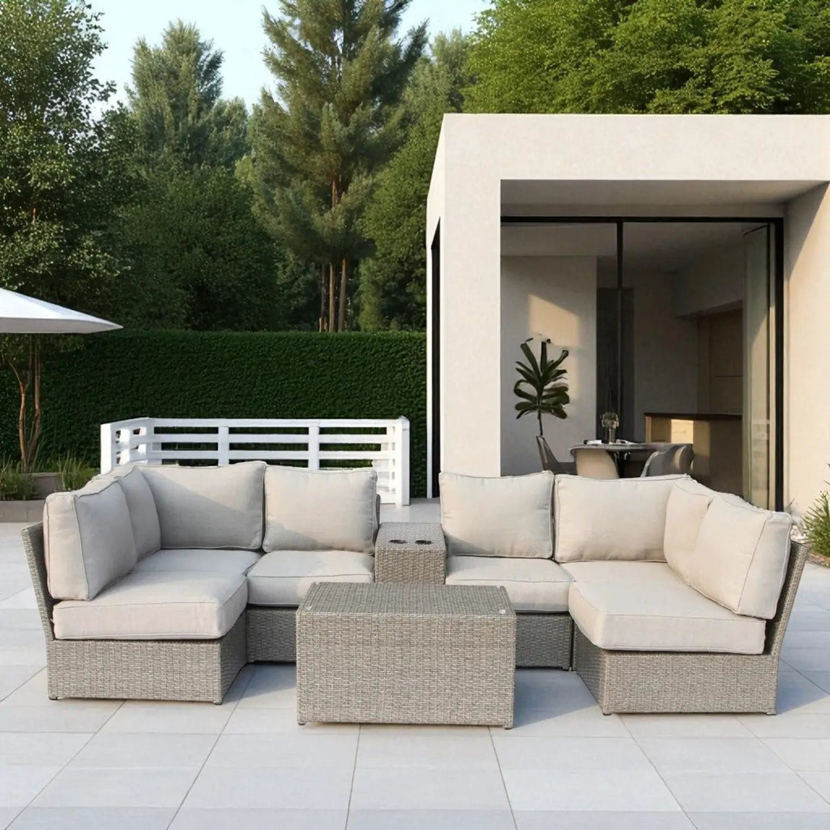 Modular Wicker Patio Seating Group | HDPE Wicker | Rustproof Aluminum Frame | 10 Thick Cushions