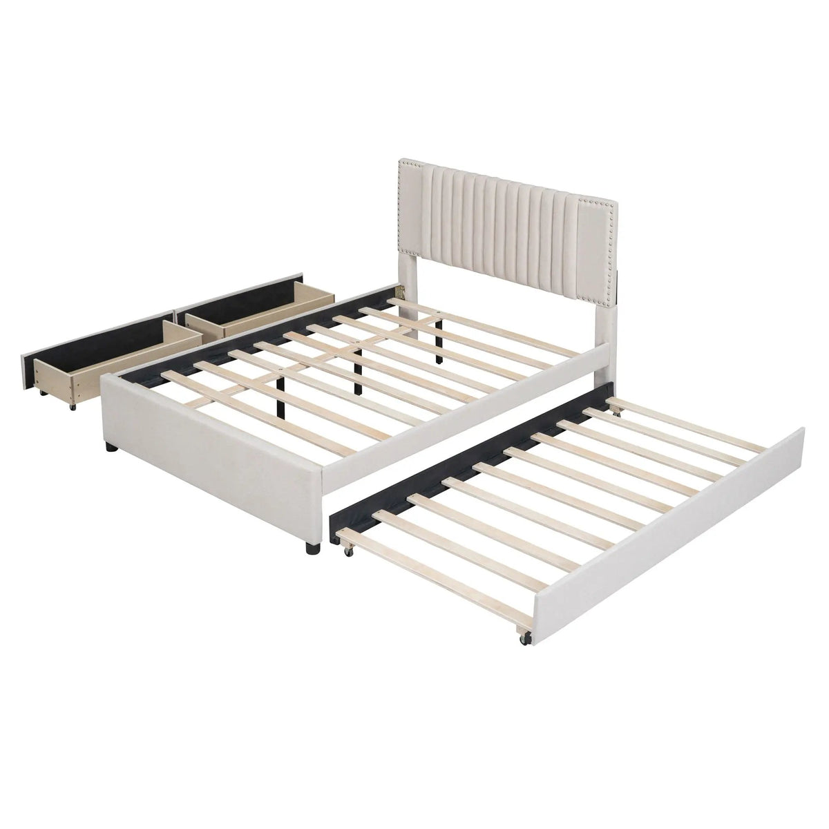 Upholstered Platform Bed | Drawers | Classic Headboard Design | Thick Foam Fill