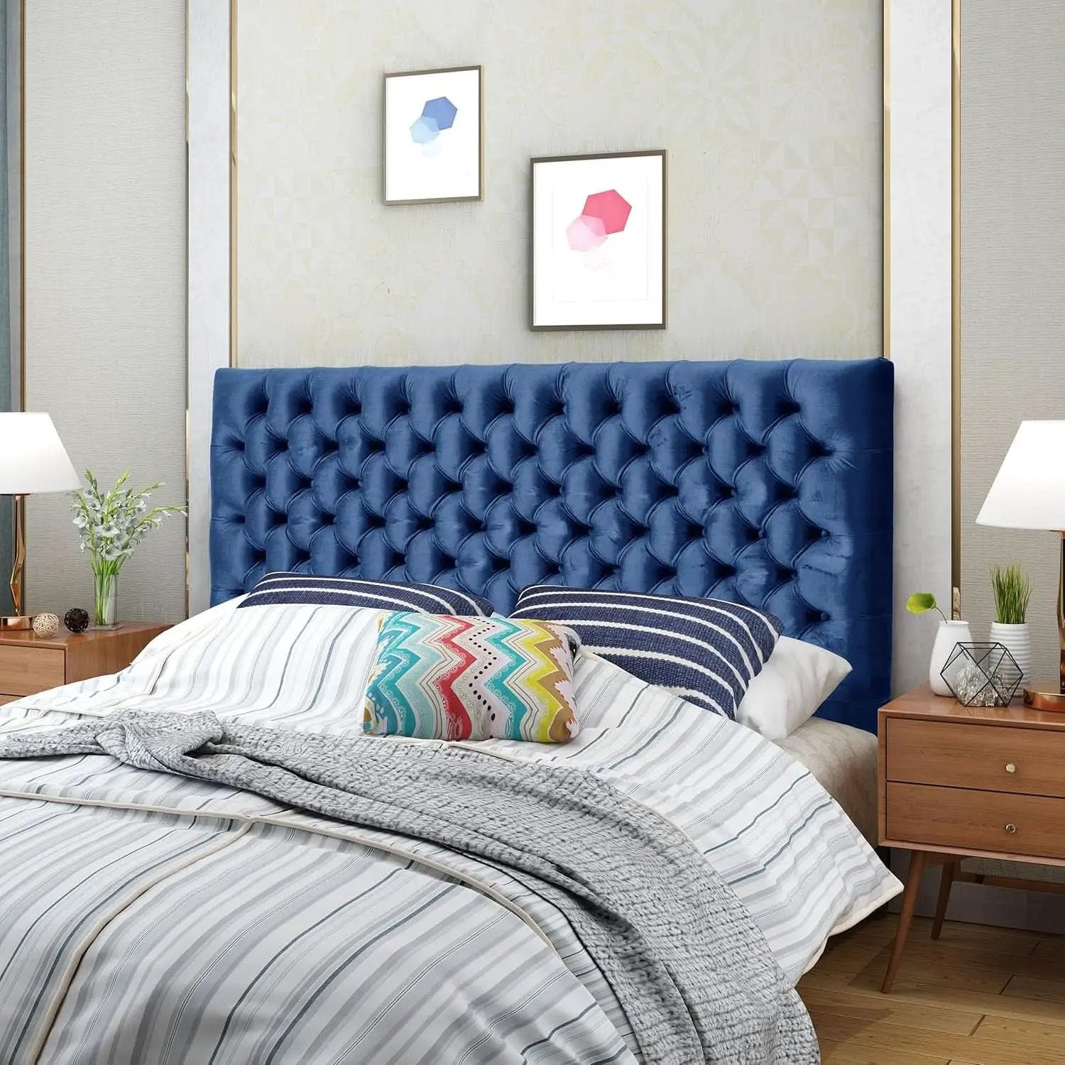 Modern Upholstered Headboard with Adjustable Height and Buttons from PriceLows™