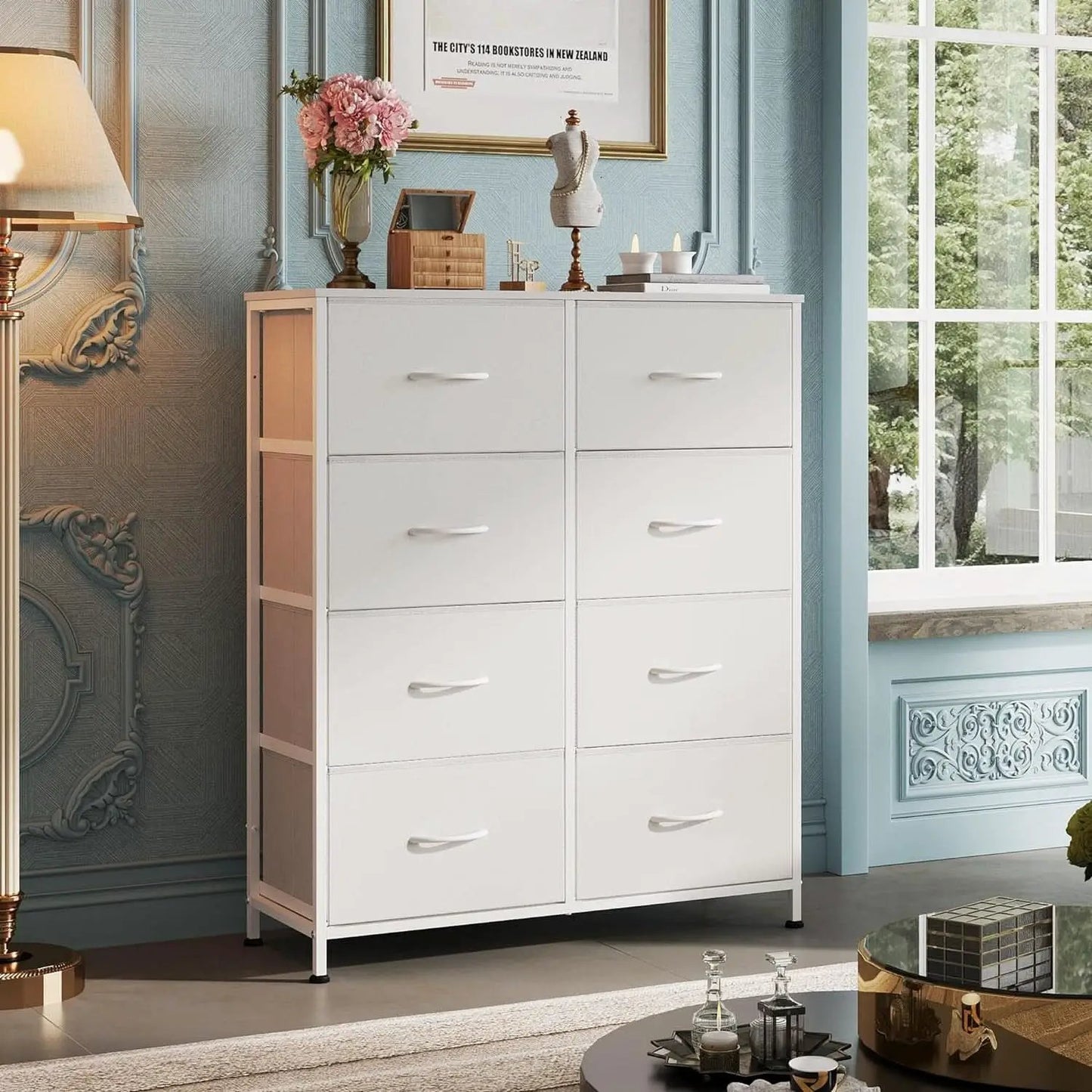 Fabric Dresser For Bedroom Tall White Modern Storage Unit from PriceLows™