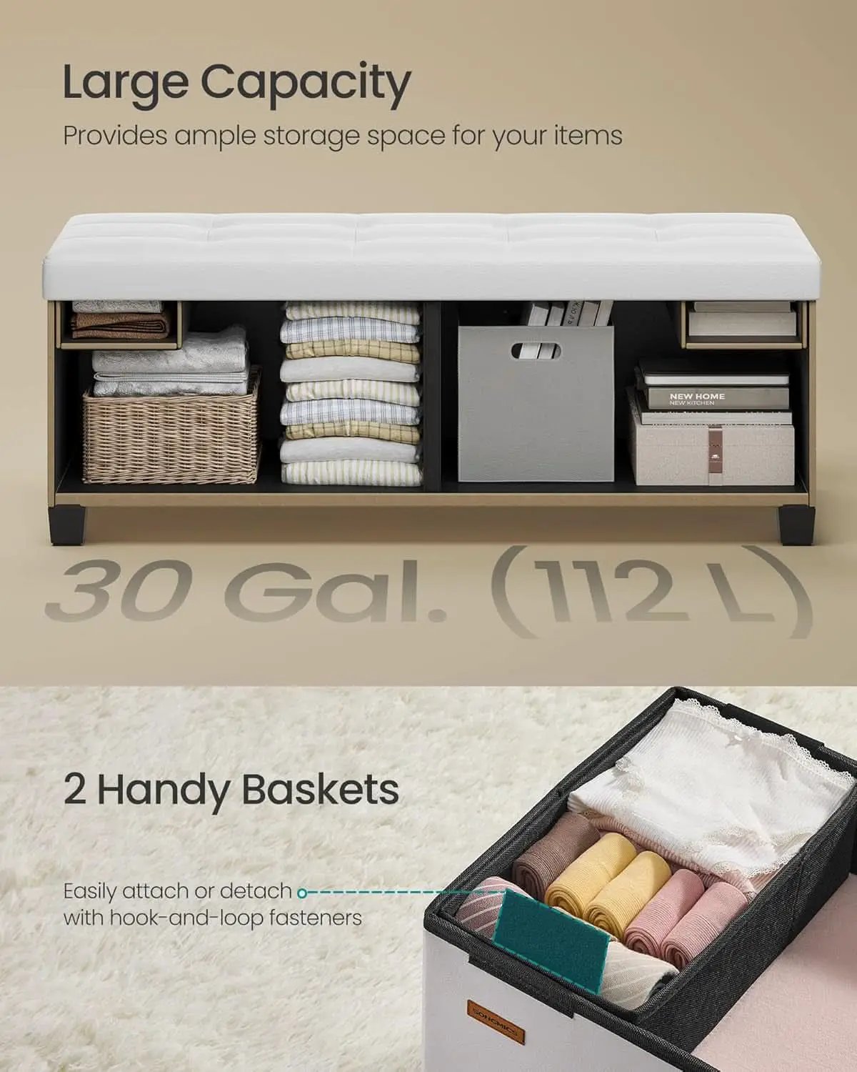 Cloud White Leatherette Storage Ottoman Bench 15x43 from PriceLows™