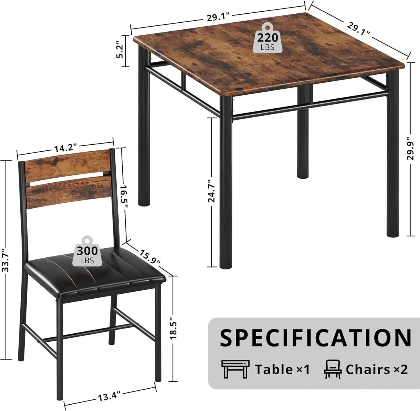 Space Saving Dining Table Set For Two Rustic Brown Finish from PriceLows™