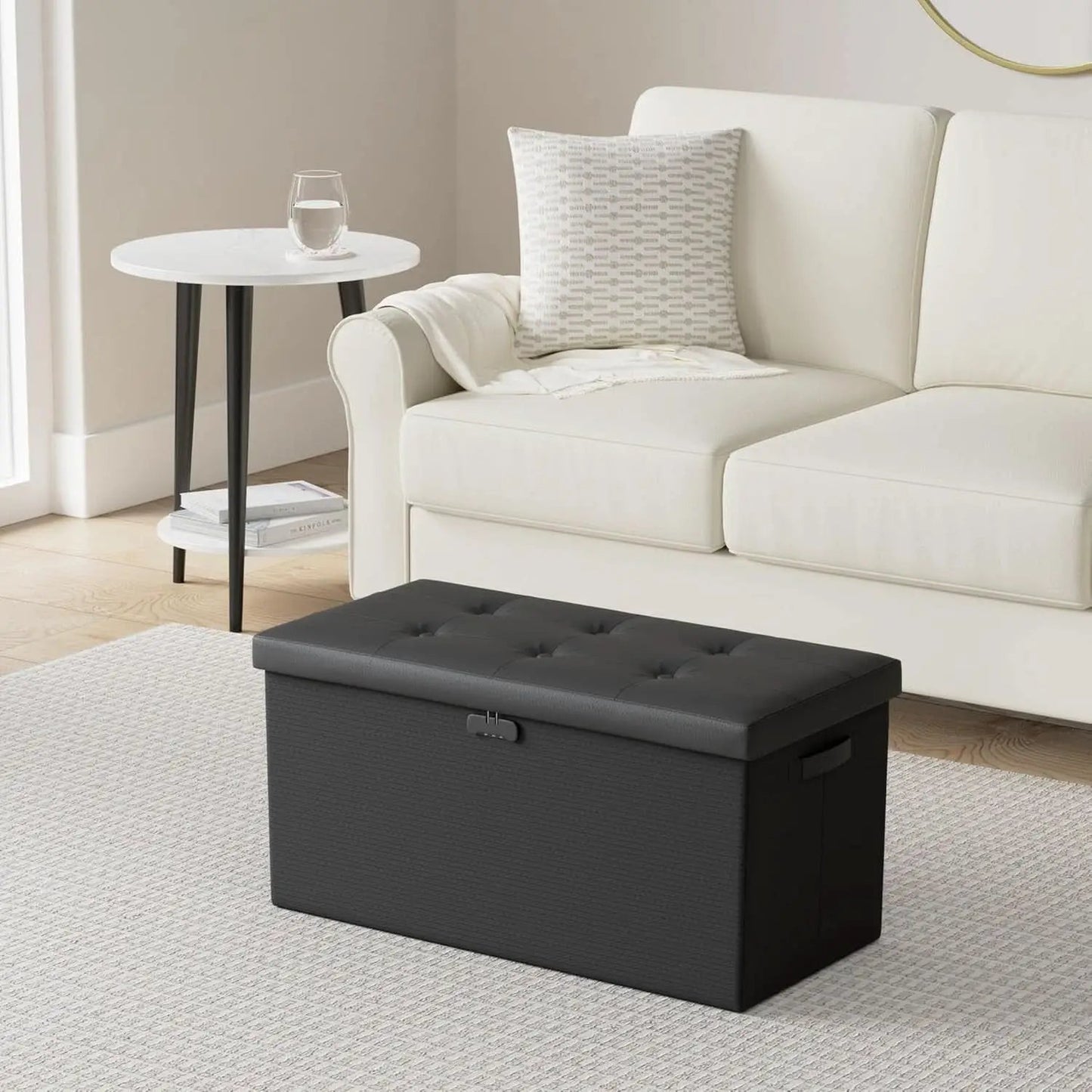 Storage Ottoman Bench 30 Inches Black Storage Lock Pro from PriceLows™