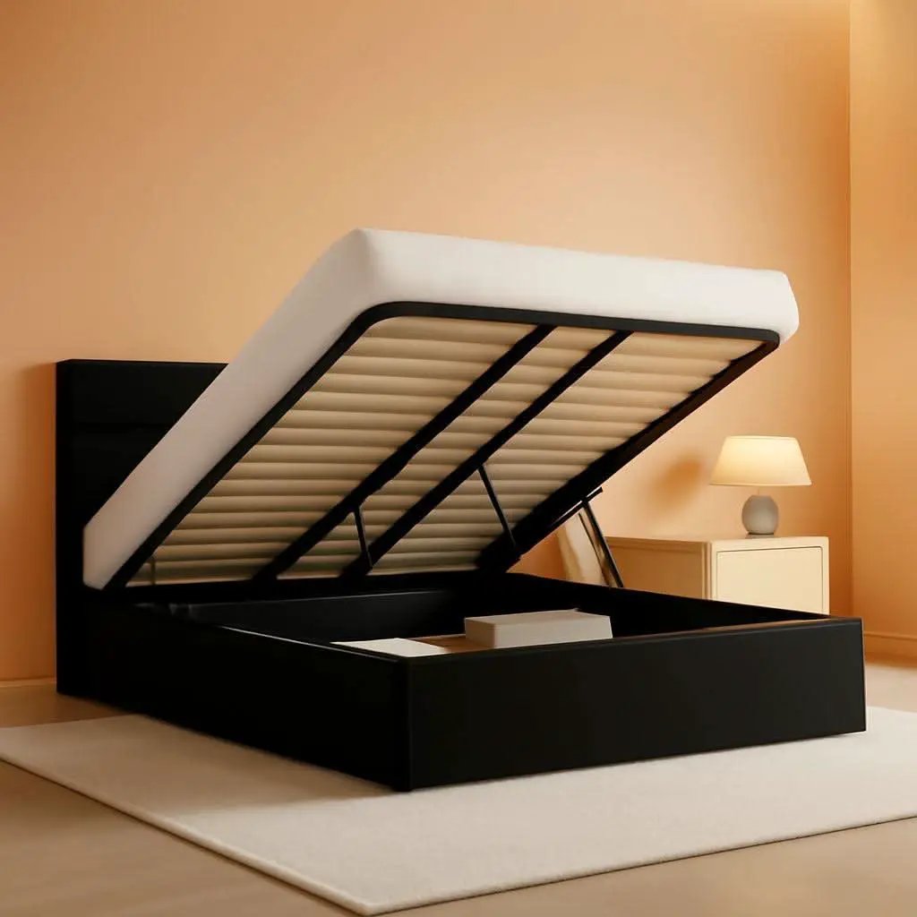 King Size Black Velvet Storage Bed With Hydraulic Lift from PriceLows™