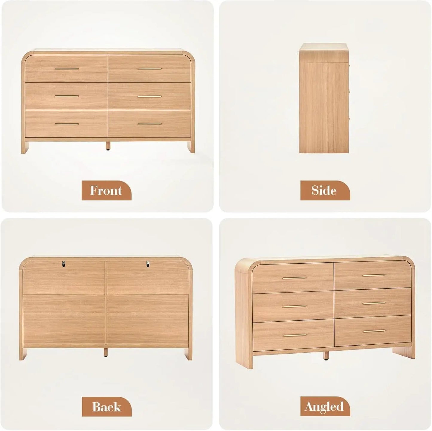 Curved Dresser 54Inch Oak Finish Contemporary Storage from PriceLows™