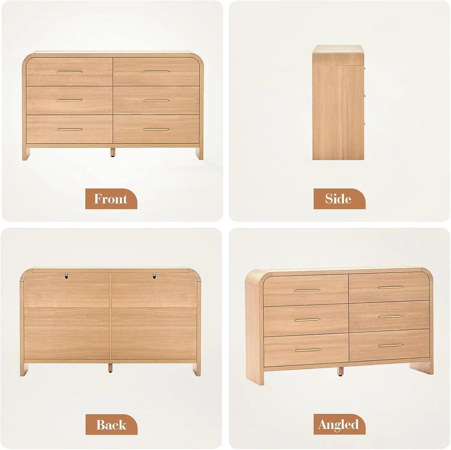 Curved Dresser 54Inch Oak Finish Contemporary Storage from PriceLows™