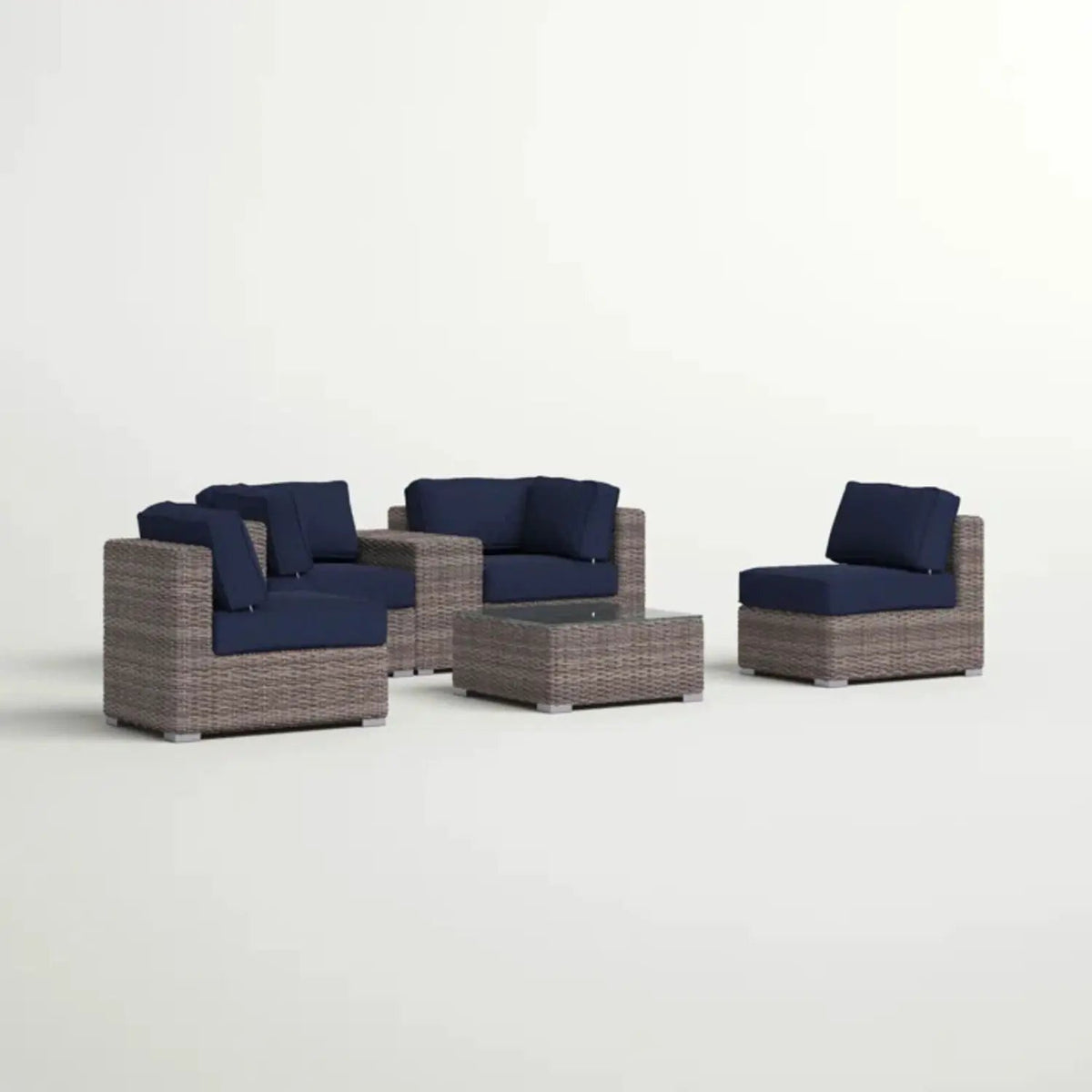 Wicker Seating Group Set | Table And Cushions Included | Aluminum Frames | Hand-Woven Wicker