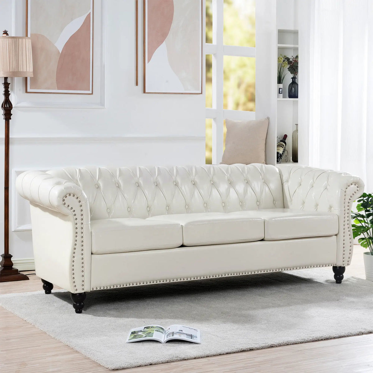 Rolled Arm Chesterfield Sofa | 3 Seater | Staggered Deep Pull Buckles | TB117 Compliant