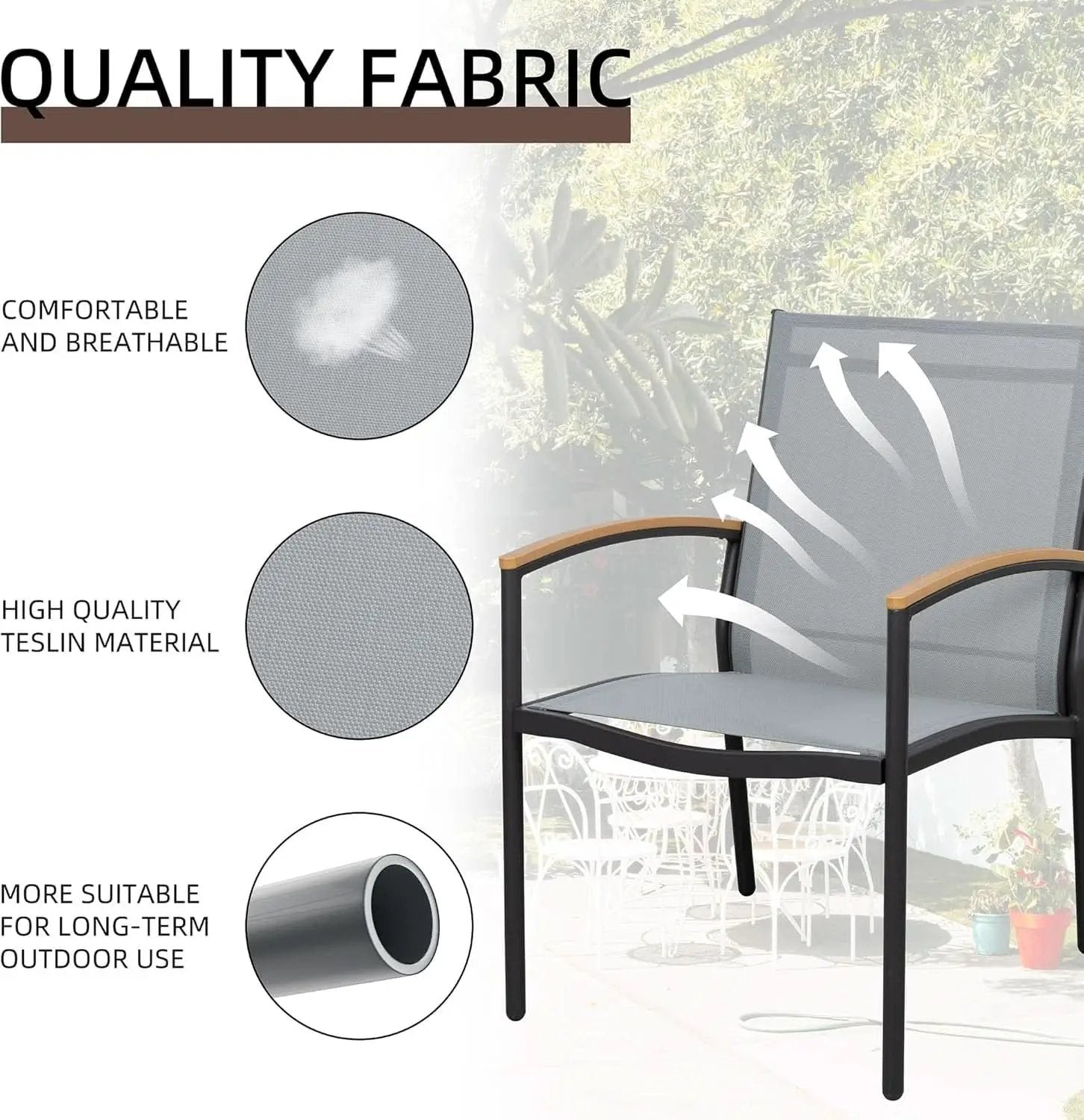 Three Piece Patio Bistro Set With Textilene Fabric Chairs And Table Grey Outdoor Furniture Set from PriceLows™